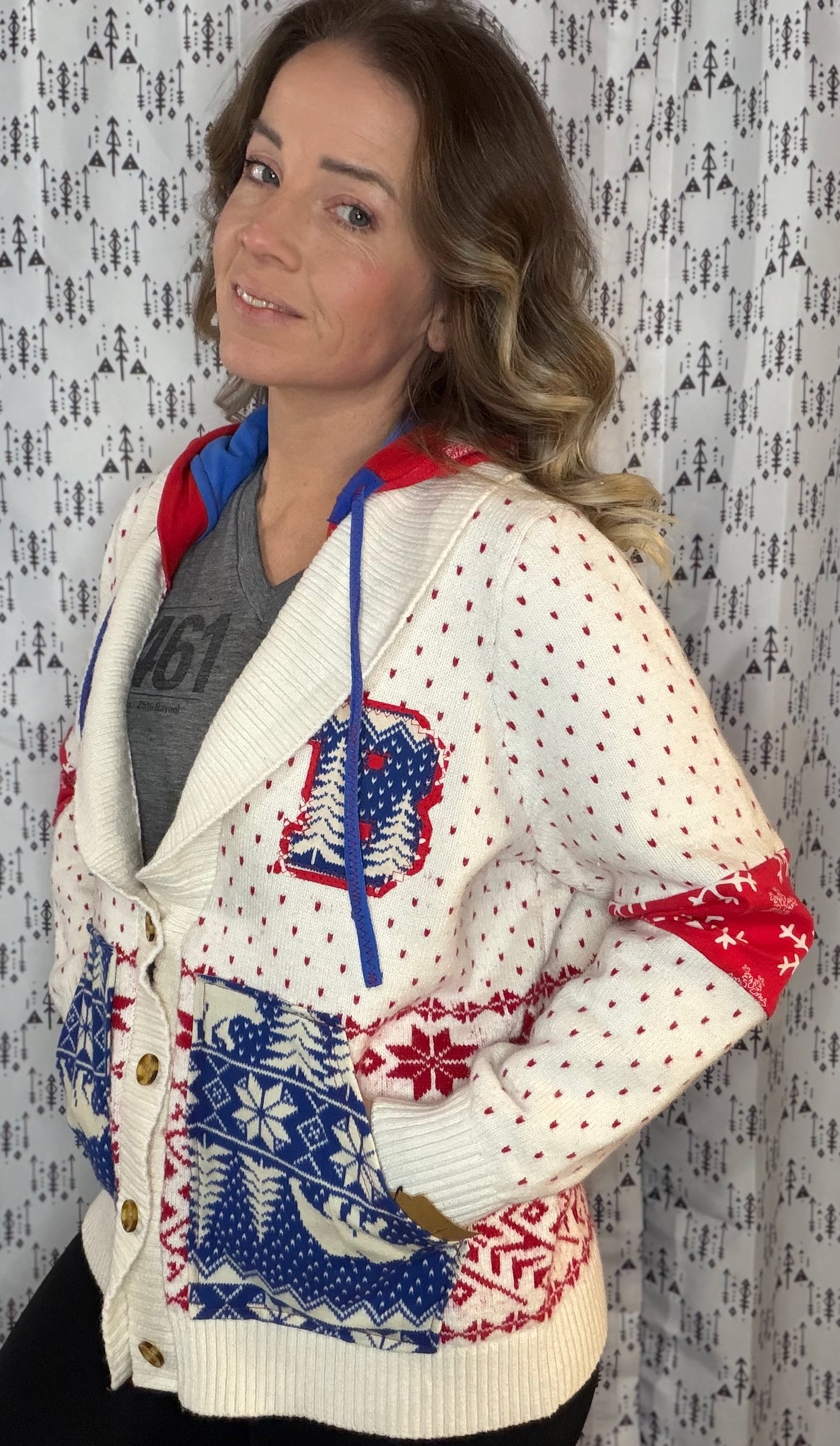 Holiday Buffalo Football Varsity Cardigan Sweater Hoodie Size Unisex- M/L