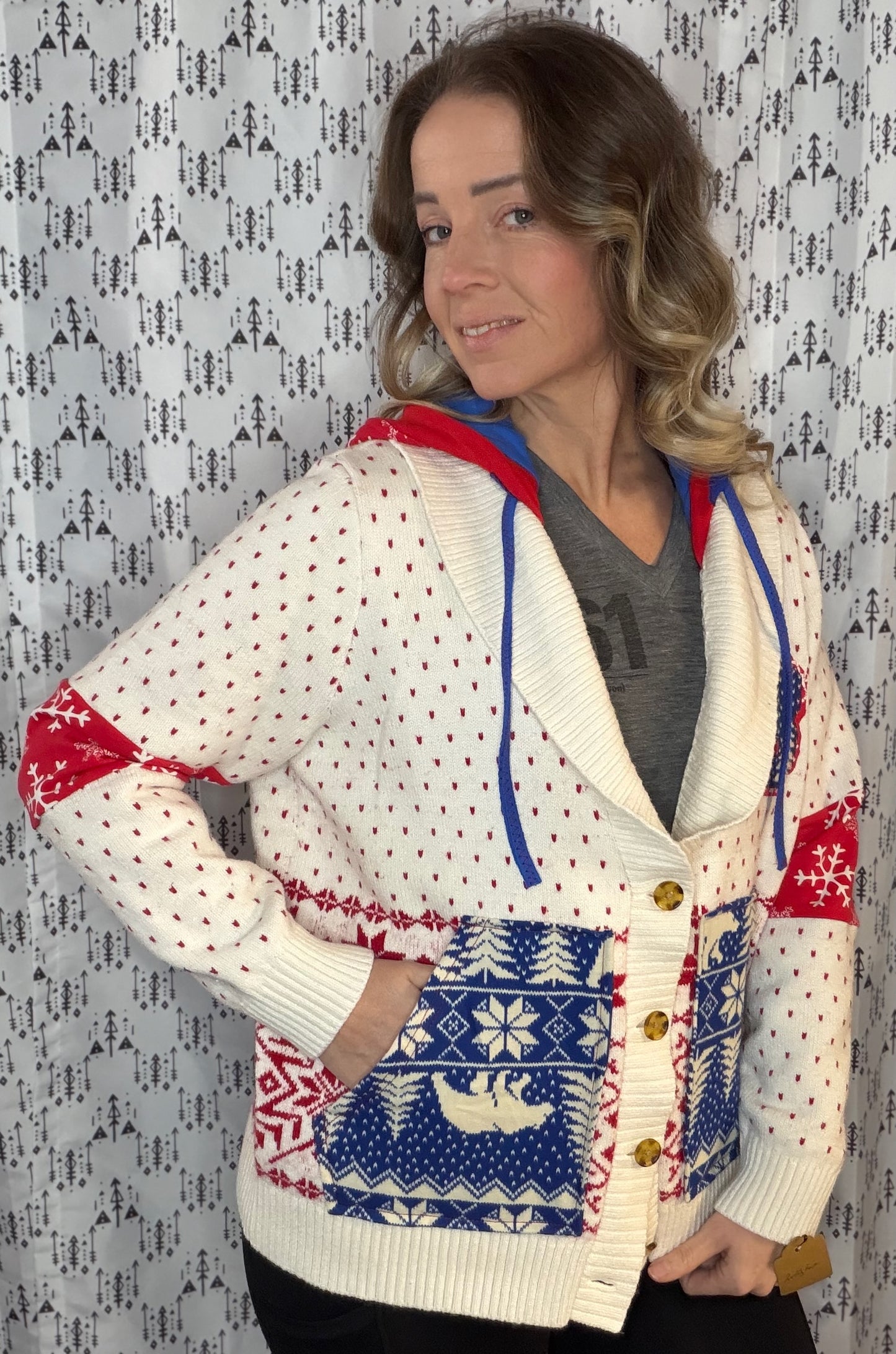 Holiday Buffalo Football Varsity Cardigan Sweater Hoodie Size Unisex- M/L