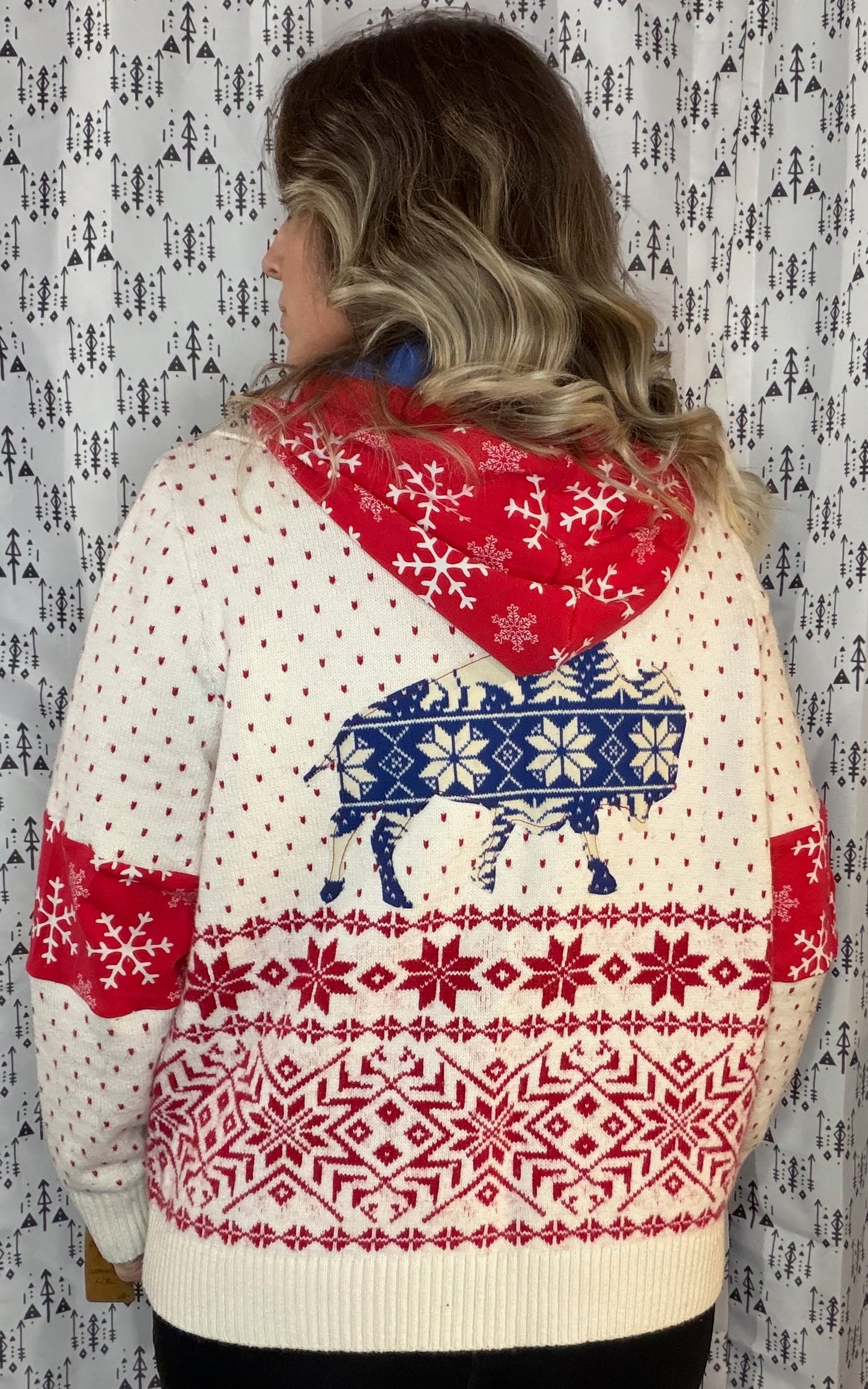 Holiday Buffalo Football Varsity Cardigan Sweater Hoodie Size Unisex- M/L