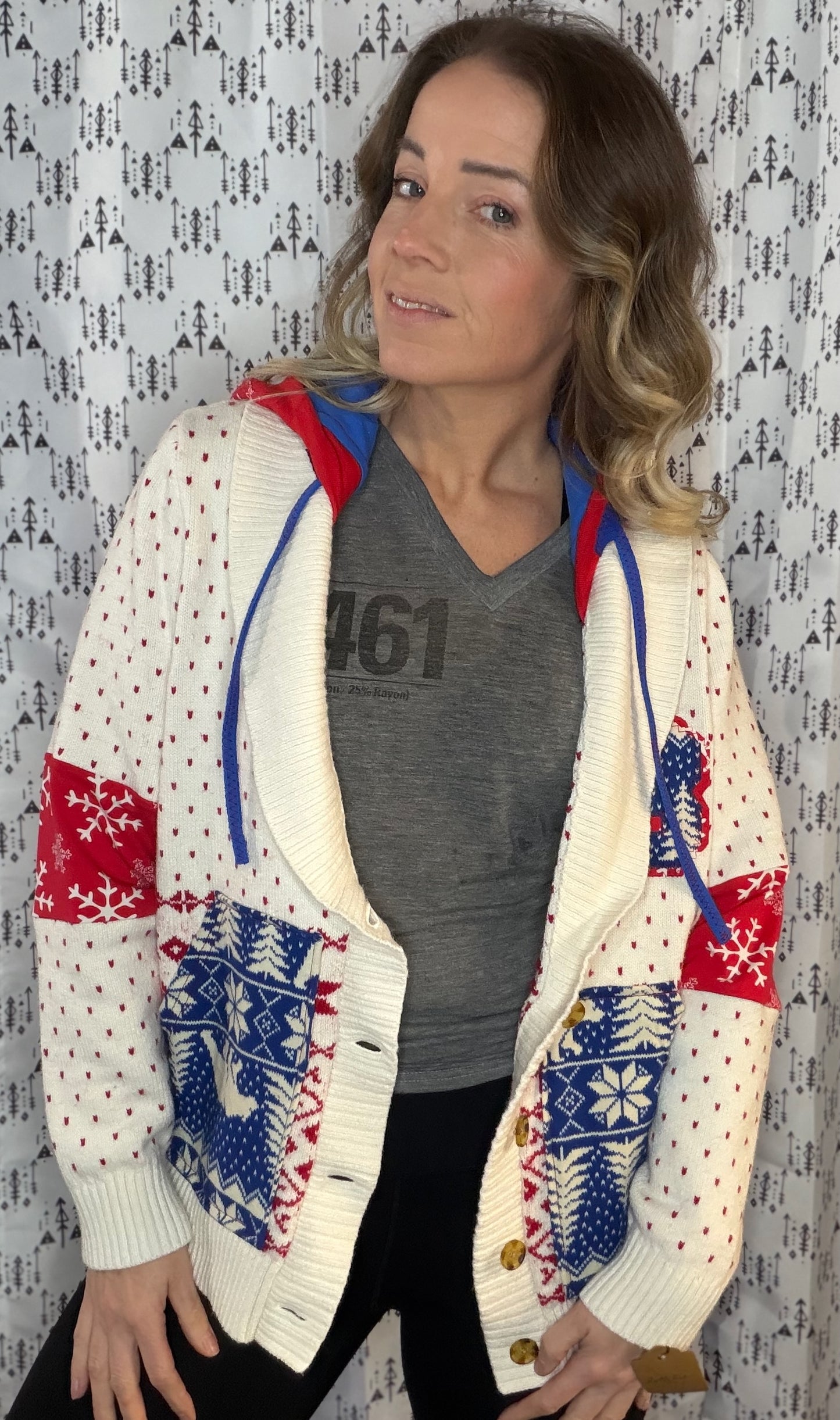 Holiday Buffalo Football Varsity Cardigan Sweater Hoodie Size Unisex- M/L