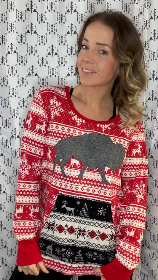 Holiday Red & White Buffalo Crewneck Size Women's- M/L