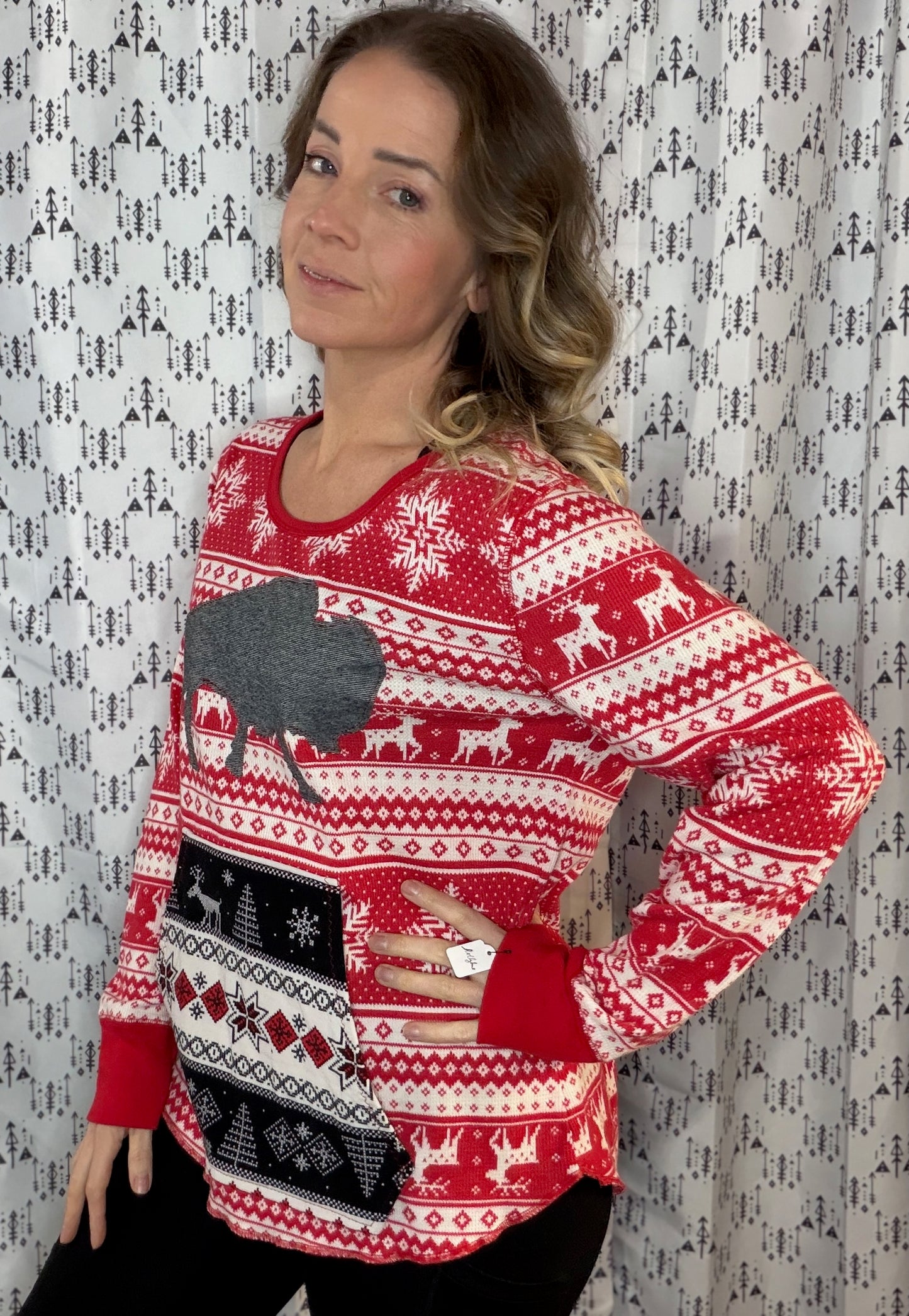 Holiday Red & White Buffalo Crewneck Size Women's- M/L
