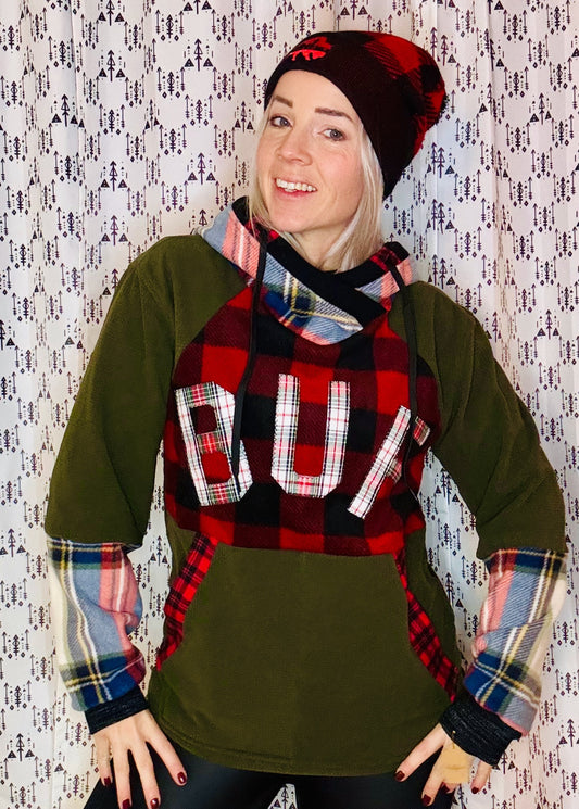 Olive & Plaid Explosion Hoodie Size- Unisex M/L