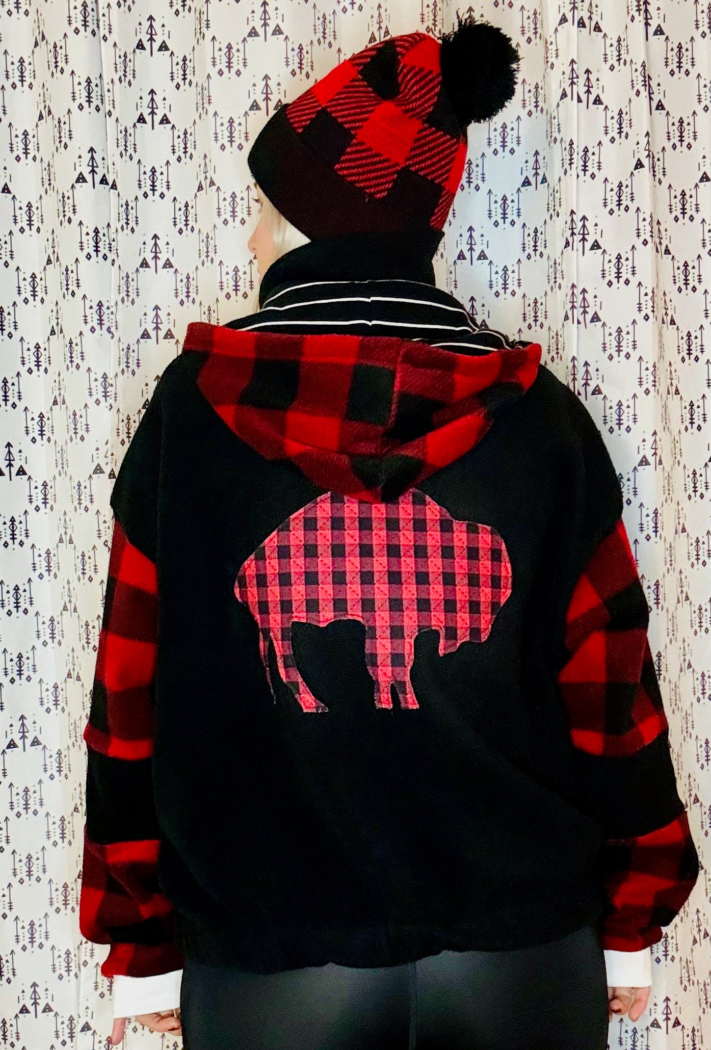 Black & Red Buffalo Check Hooded Jacket Size- Unisex L/XL