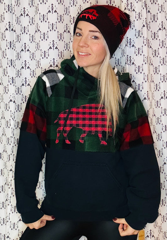 Black Buffalo Check Hoodie Size- Unisex S/M