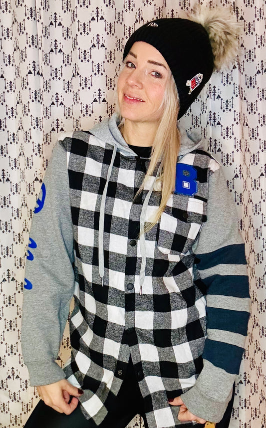 Black & White Buffalo Check Hooded Jacket Size- Unisex M/L