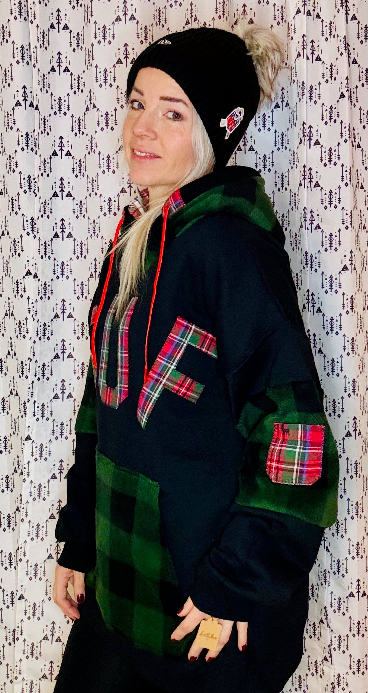 Black Plaid BUF Hoodie Size- Unisex XL/2X