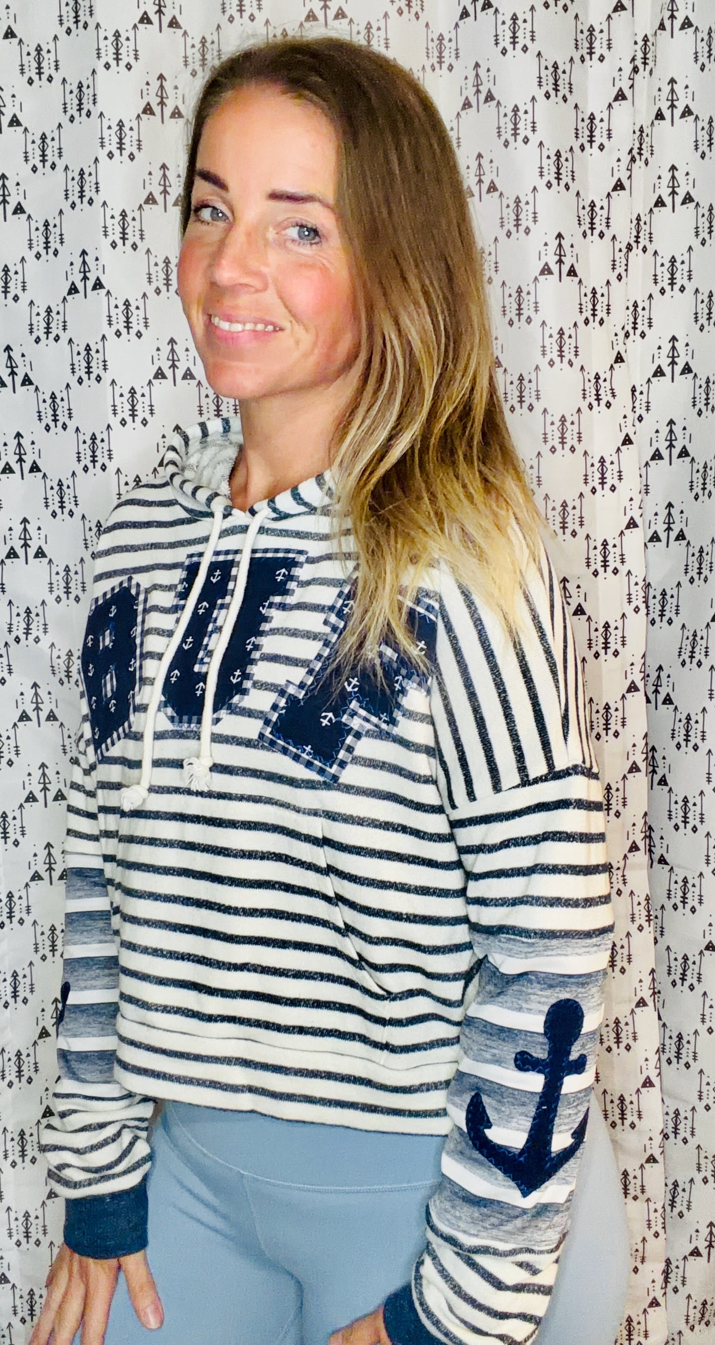Striped Nautical BUF Crop Hoodie Size Women's- M/L