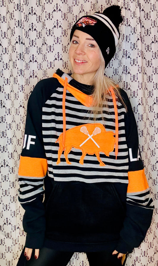 Black Striped Buffalo Lacrosse  Hoodie Size- Unisex M/L