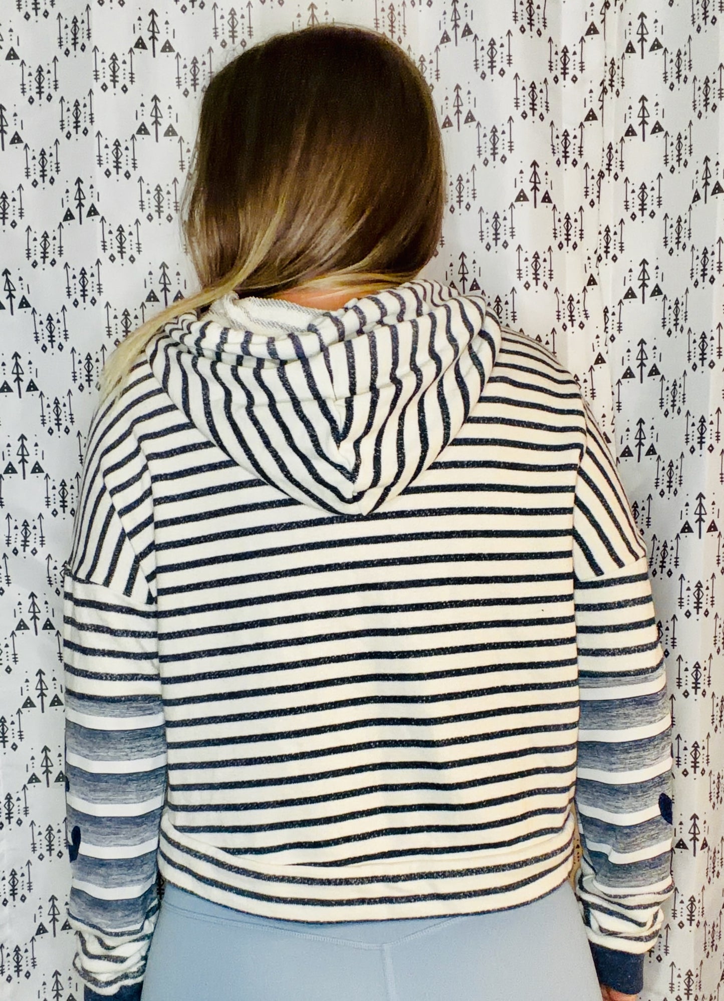 Striped Nautical BUF Crop Hoodie Size Women's- M/L