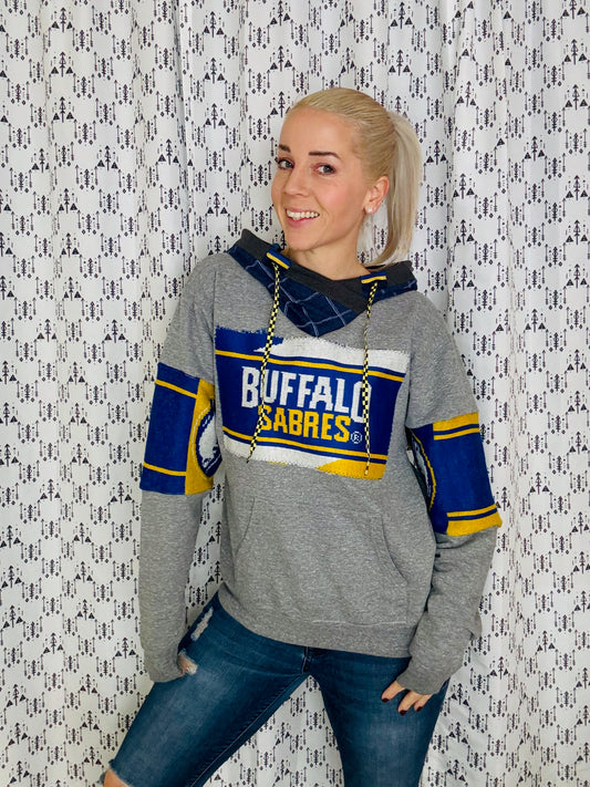 Grey Buffalo Hockey Scarf Hoodie Size- Unisex M/L