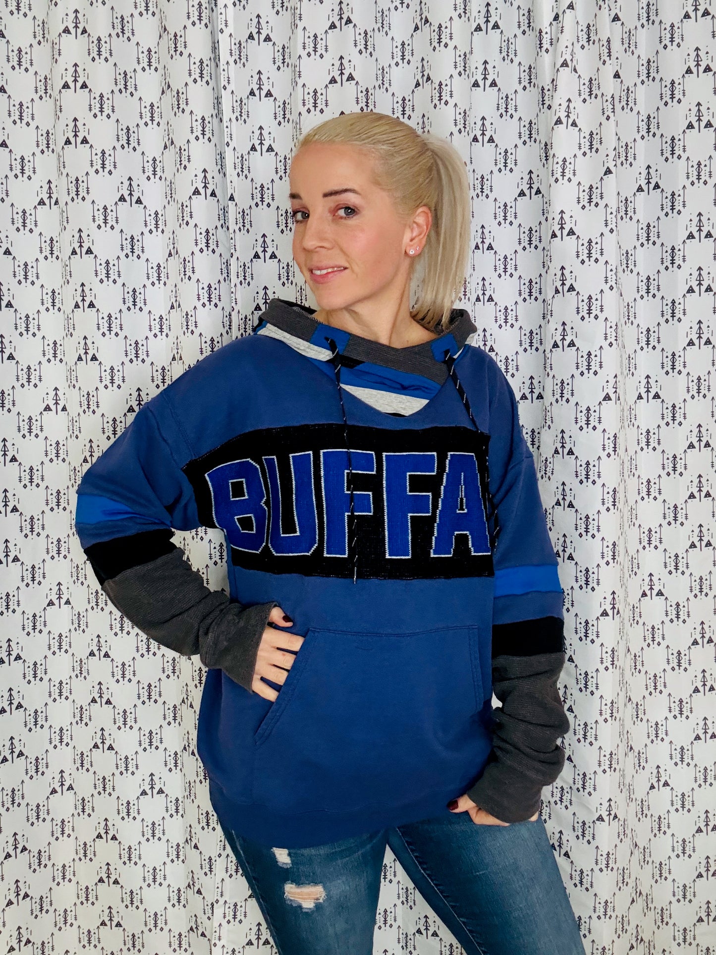 Blue Buffalo Football Scarf Hoodie Size- Unisex L/XL