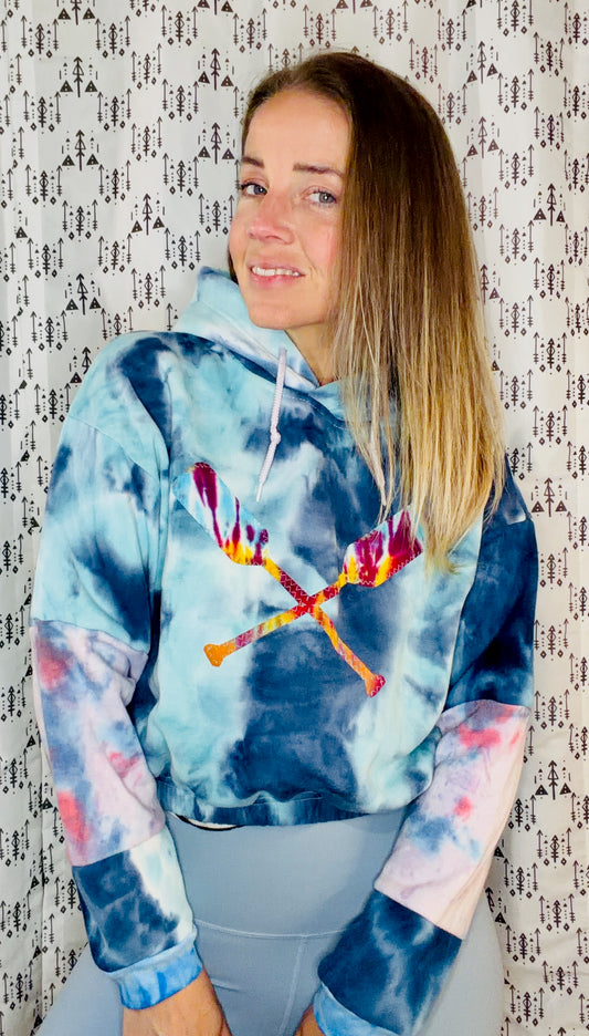 Blue Tie Dye  Paddle Hoodie Crop Size Women's-M/L