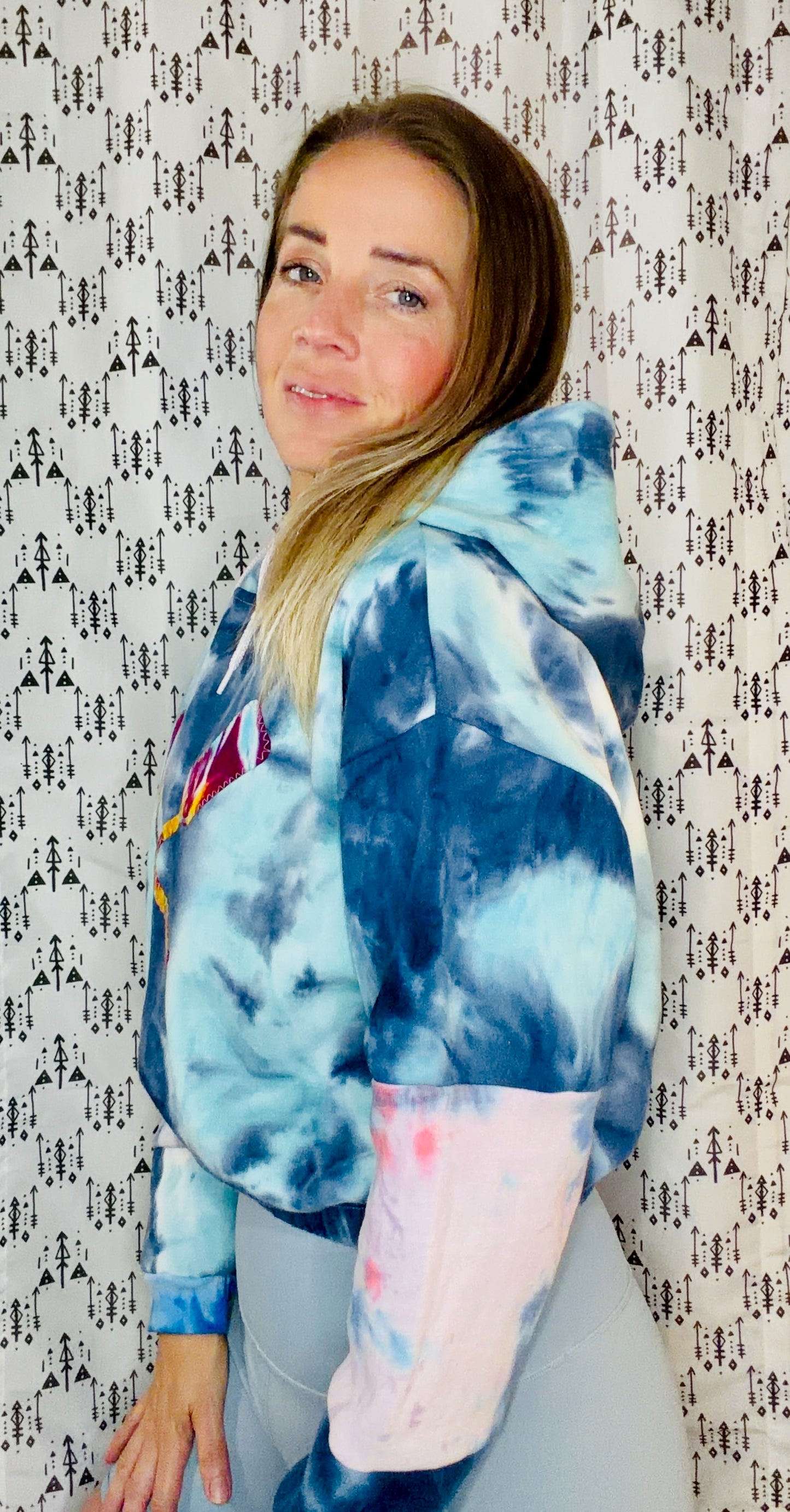Blue Tie Dye  Paddle Hoodie Crop Size Women's-M/L