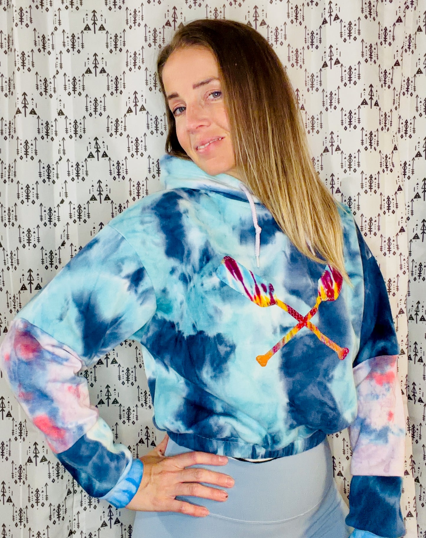 Blue Tie Dye  Paddle Hoodie Crop Size Women's-M/L