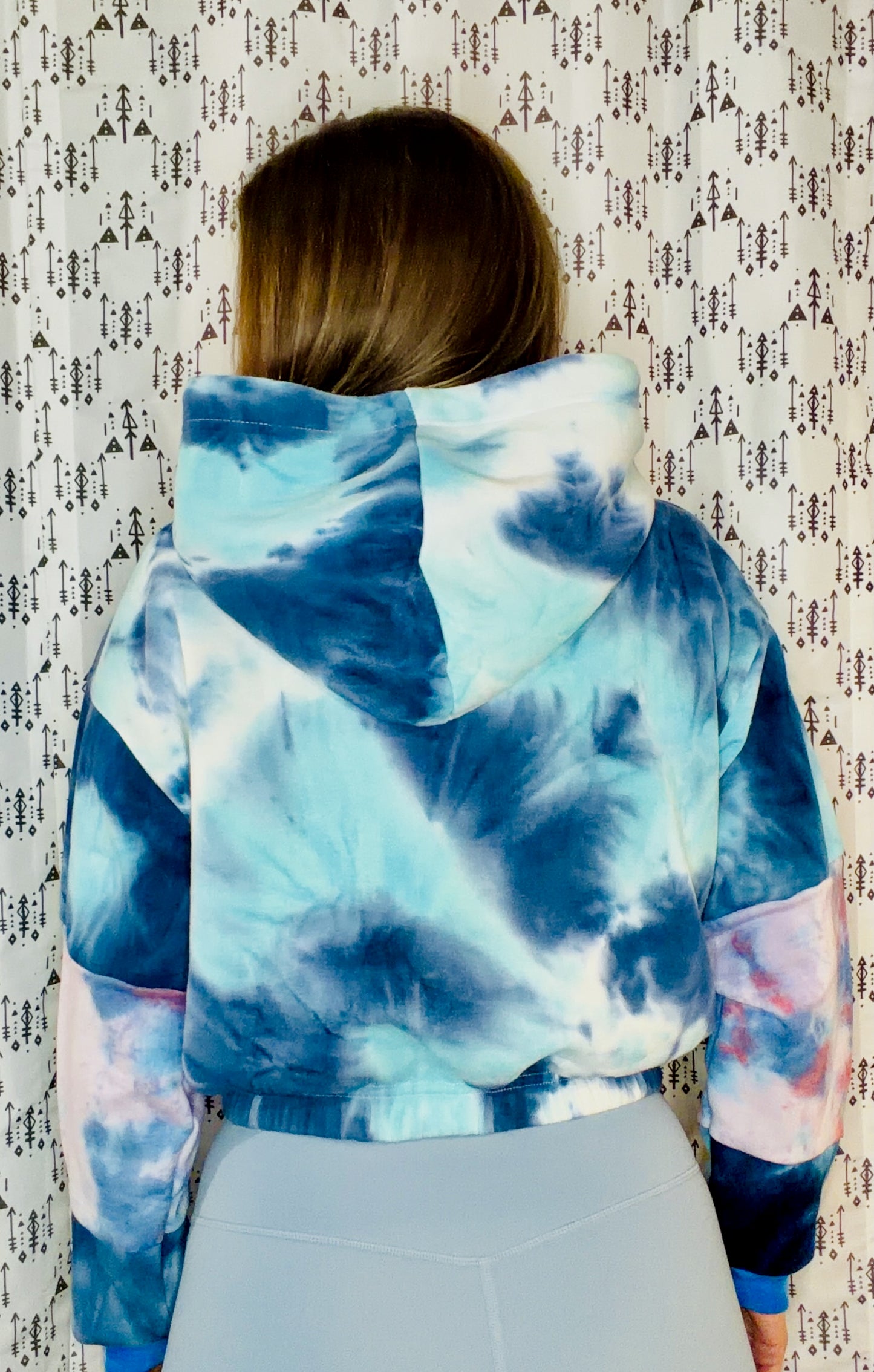 Blue Tie Dye  Paddle Hoodie Crop Size Women's-M/L