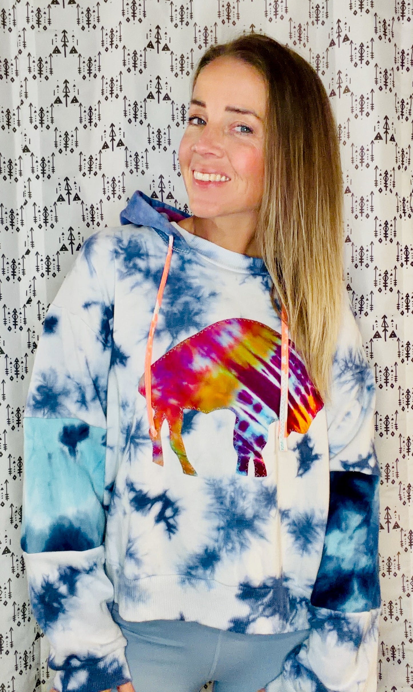 Blue & White Tie Dye  Buffalo Hoodie Crop Size Women's-XL/2X