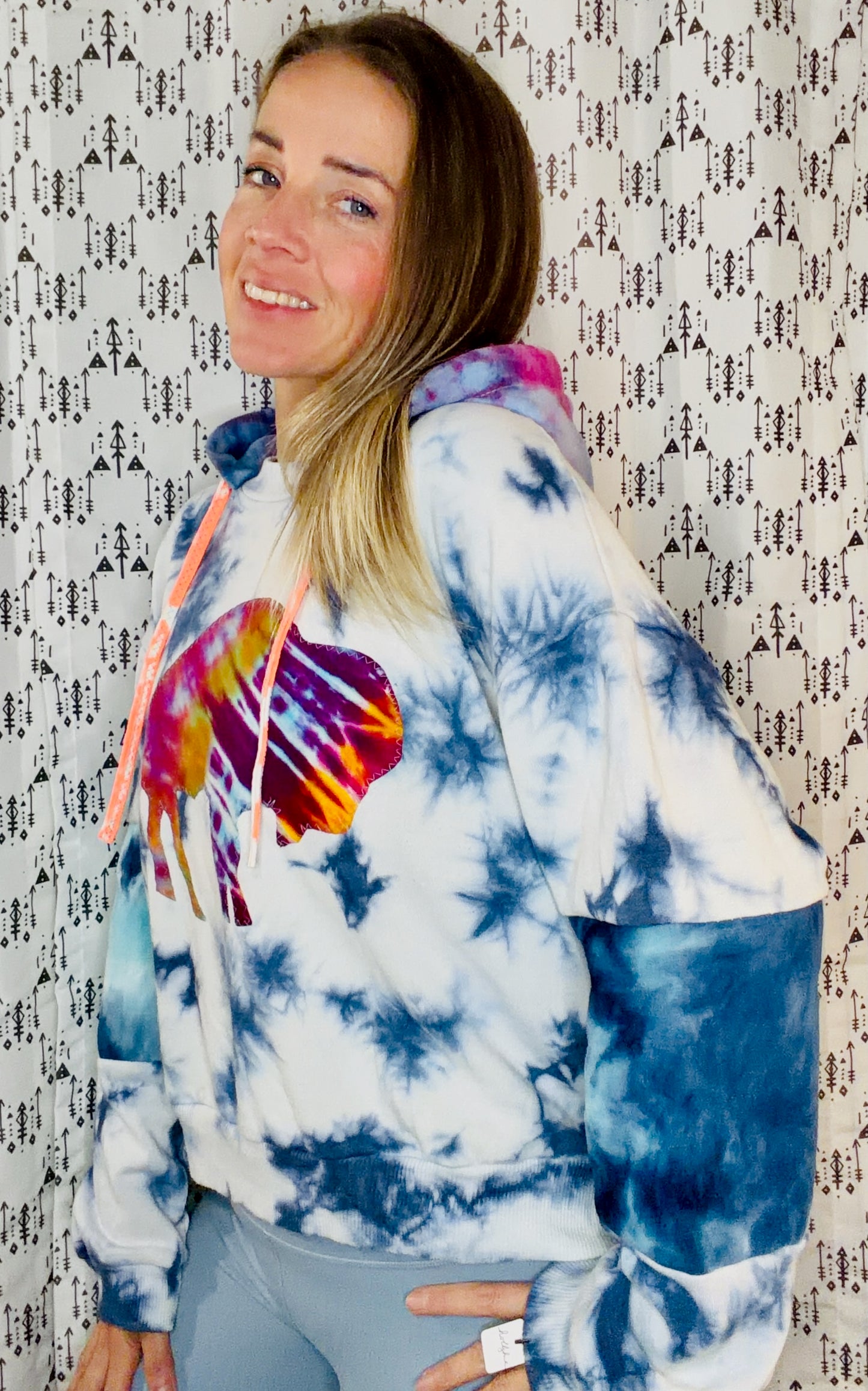 Blue & White Tie Dye  Buffalo Hoodie Crop Size Women's-XL/2X