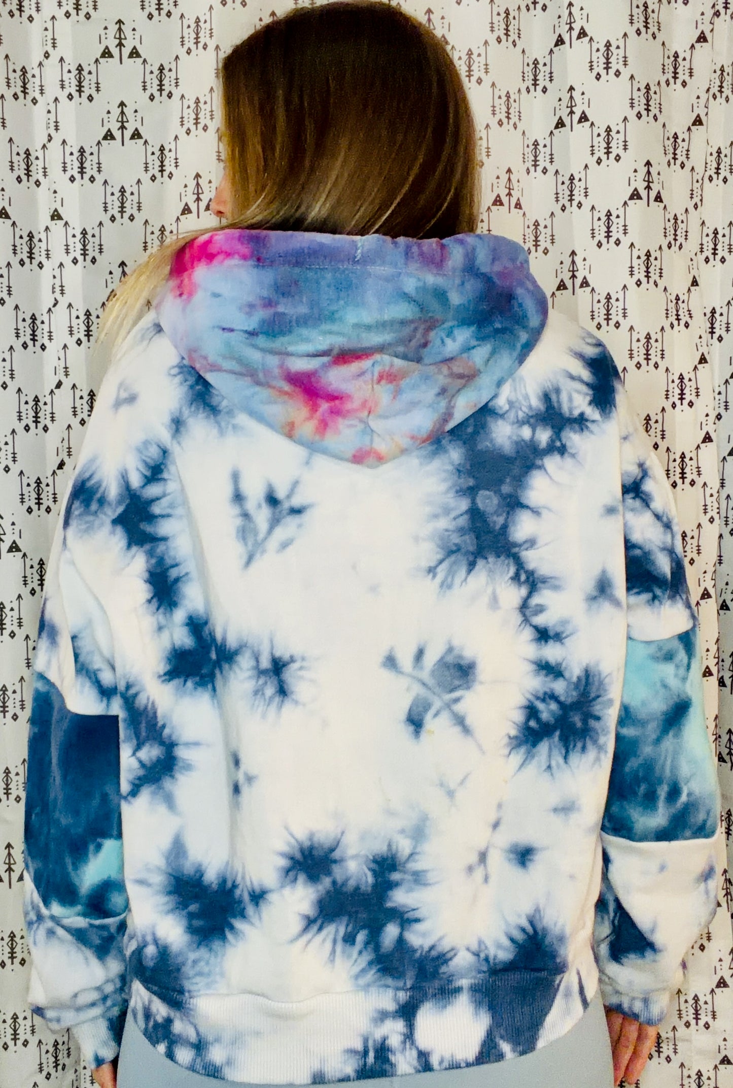 Blue & White Tie Dye  Buffalo Hoodie Crop Size Women's-XL/2X