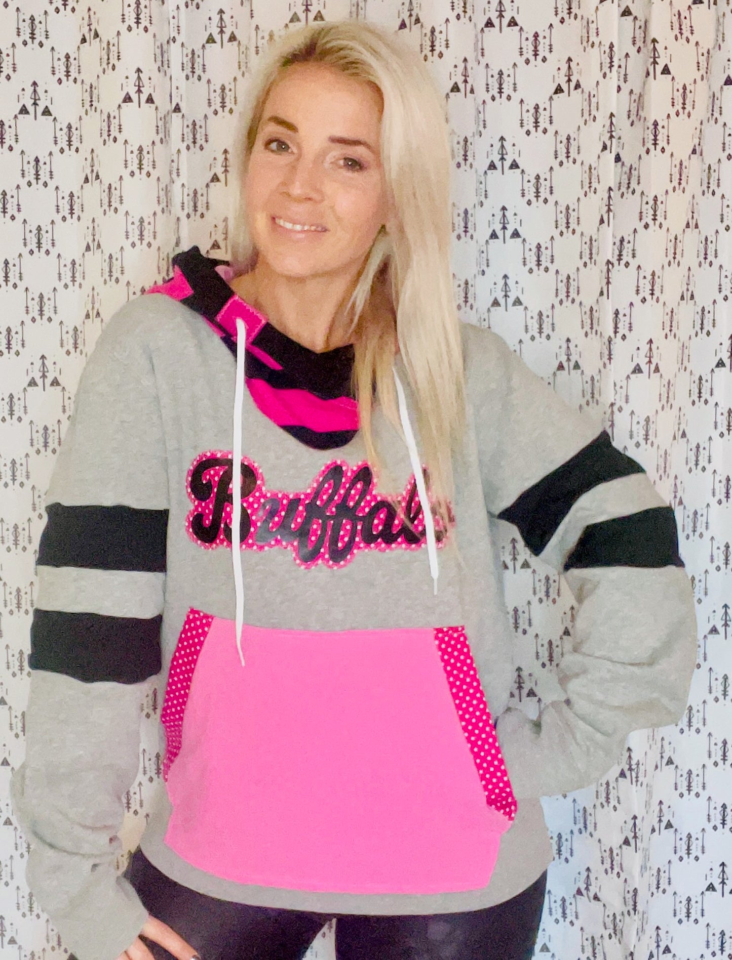 Pink and Black Buffalo Hoodie Size- Women's M/L