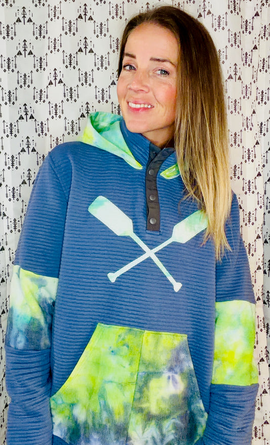 Slate Blue & Green Tie Dye Paddle Hoodie Size Unisex-L/XL