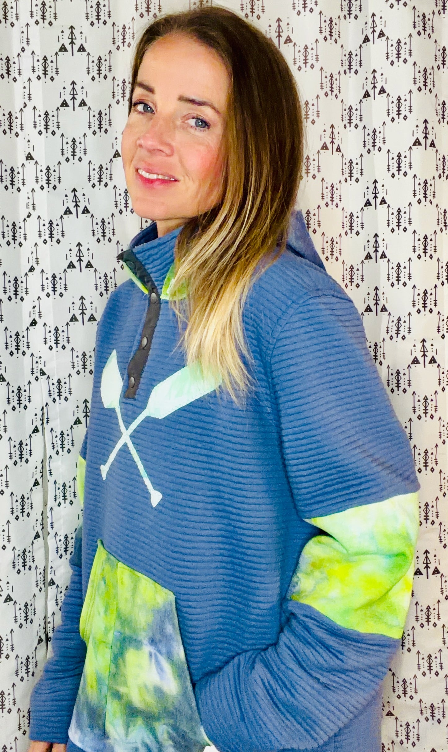 Slate Blue & Green Tie Dye Paddle Hoodie Size Unisex-L/XL