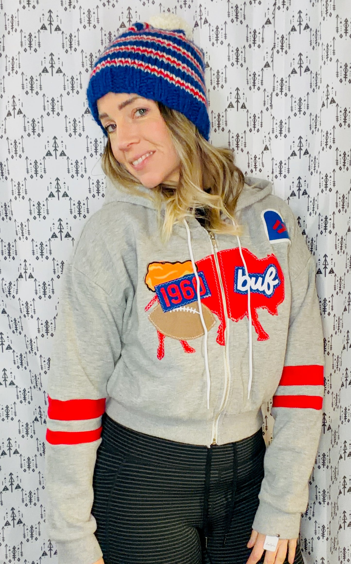 Grey Everything Buffalo Football Zip-Up Crop Hoodie Size- Women's M/L