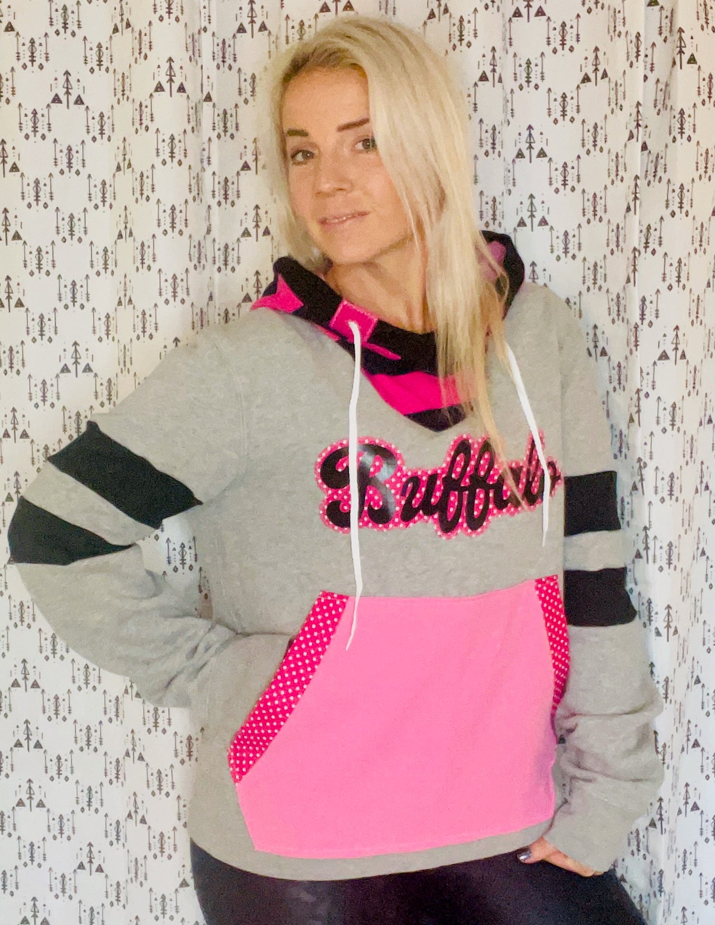 Pink and Black Buffalo Hoodie Size- Women's M/L