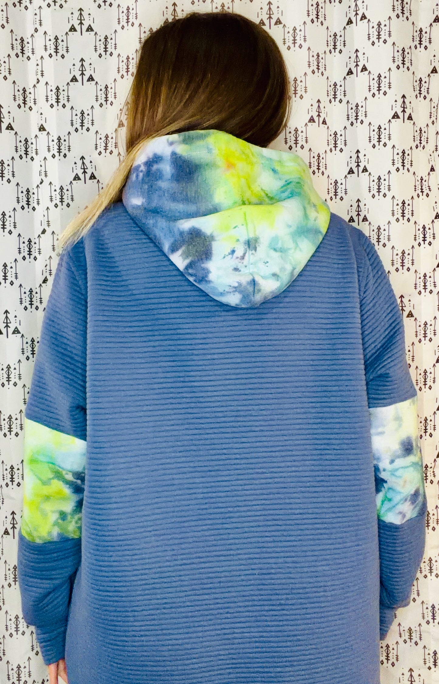 Slate Blue & Green Tie Dye Paddle Hoodie Size Unisex-L/XL