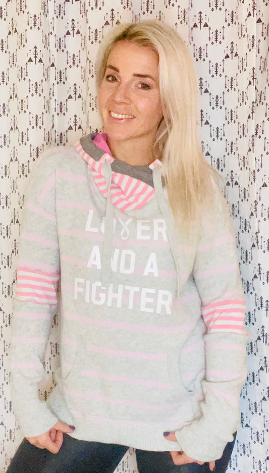 Lover and A Fighter Striped Sweater Hoodie Size- Women's M/L