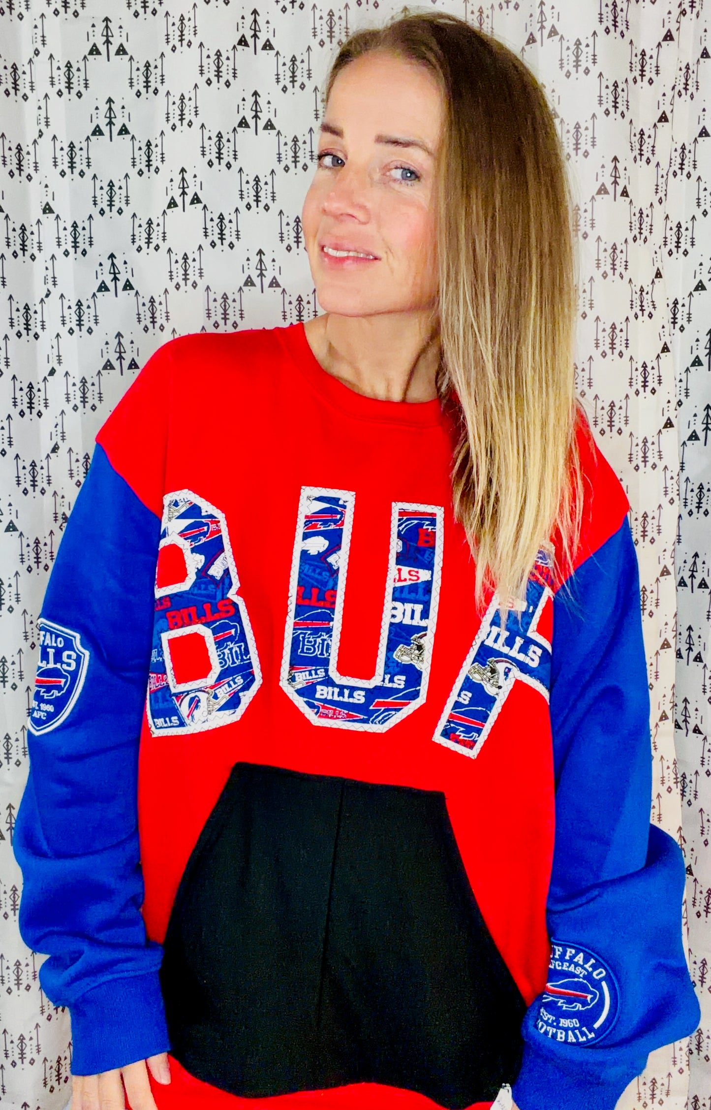 Red Color-Block BUF Football Crewneck Size Unisex- Xl/2X