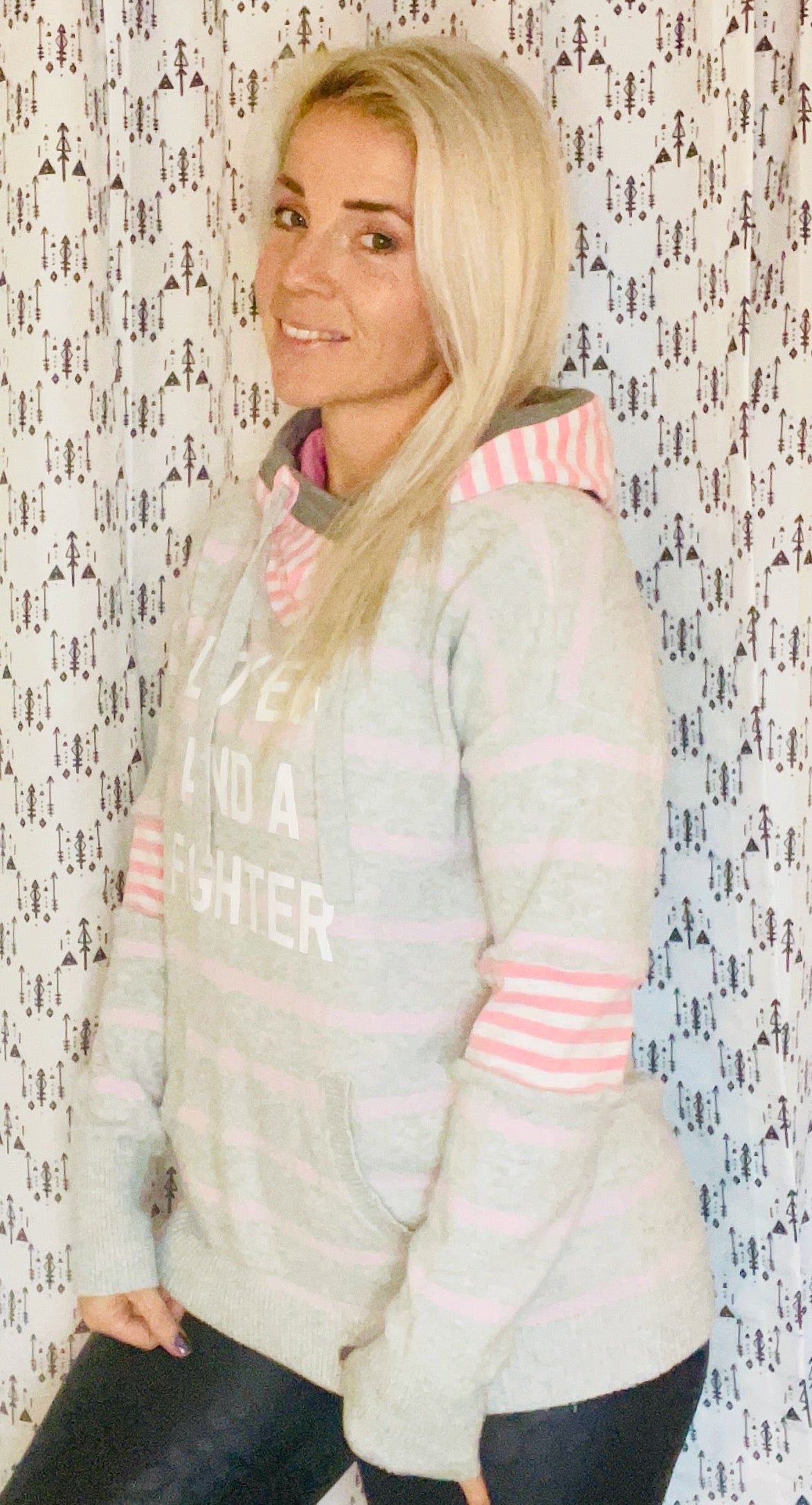 Lover and A Fighter Striped Sweater Hoodie Size- Women's M/L