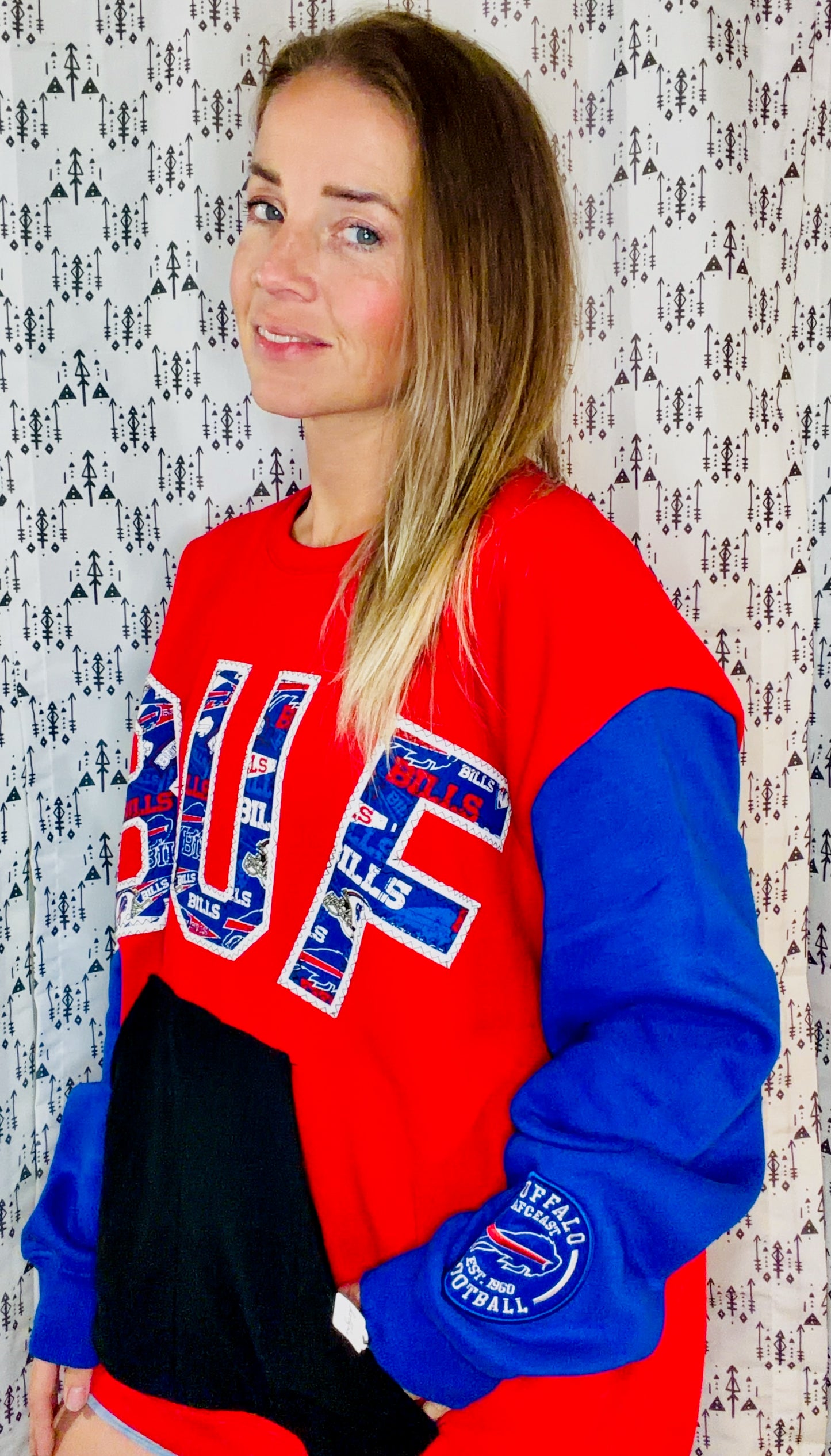 Red Color-Block BUF Football Crewneck Size Unisex- Xl/2X