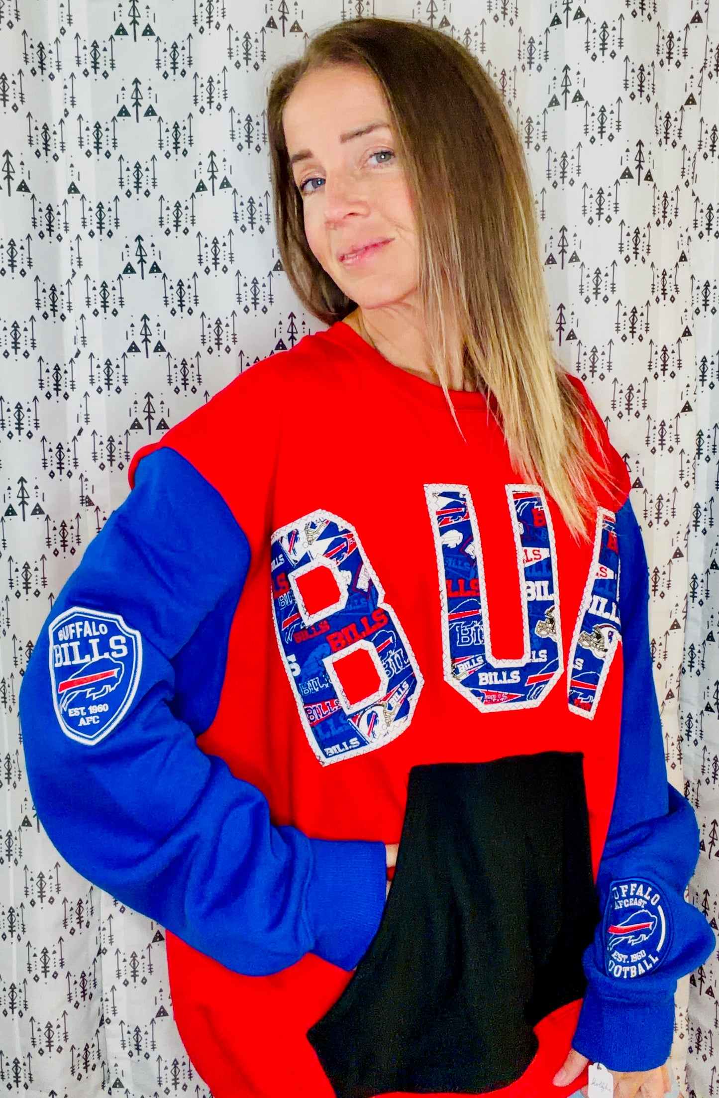 Red Color-Block BUF Football Crewneck Size Unisex- Xl/2X