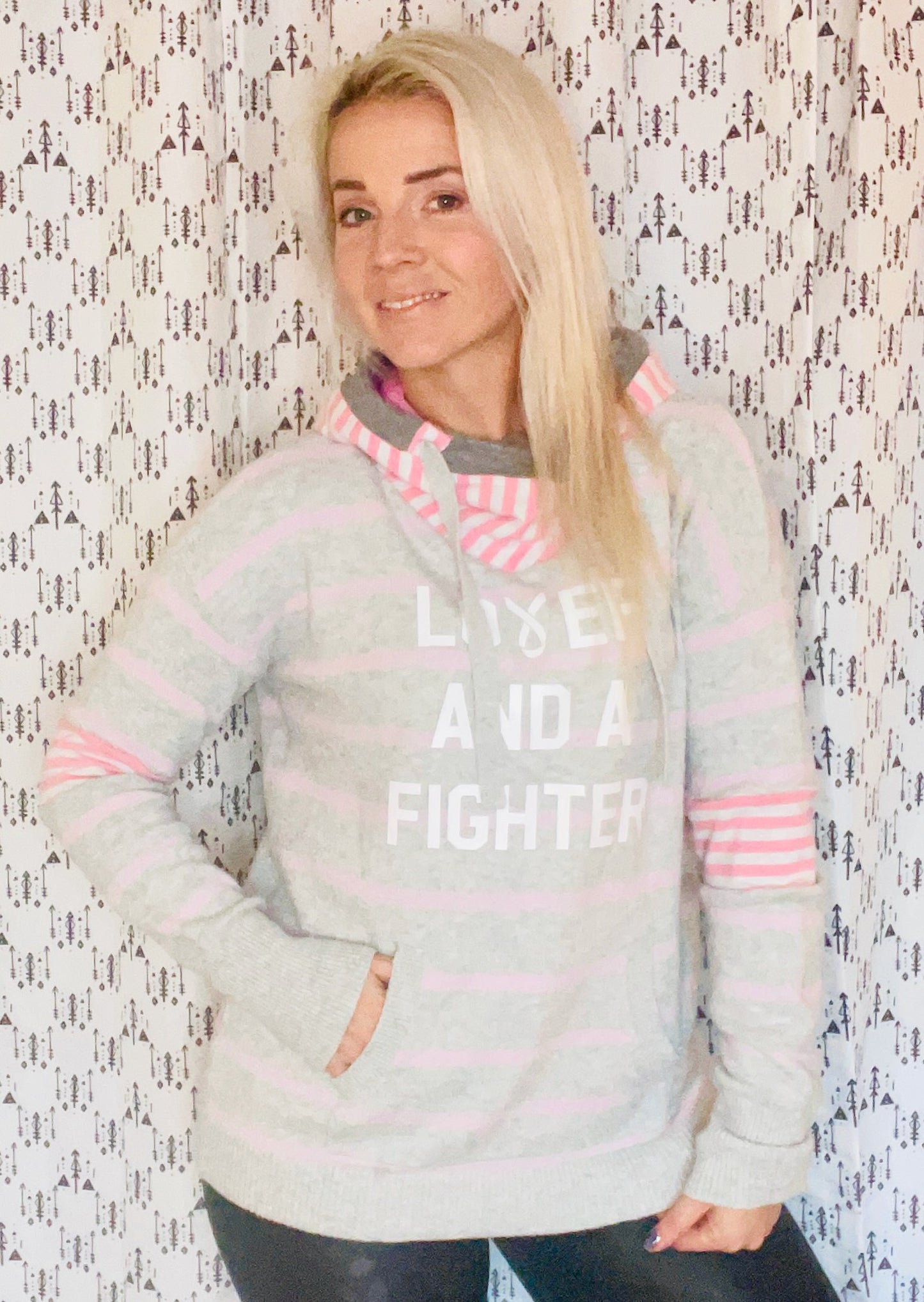 Lover and A Fighter Striped Sweater Hoodie Size- Women's M/L
