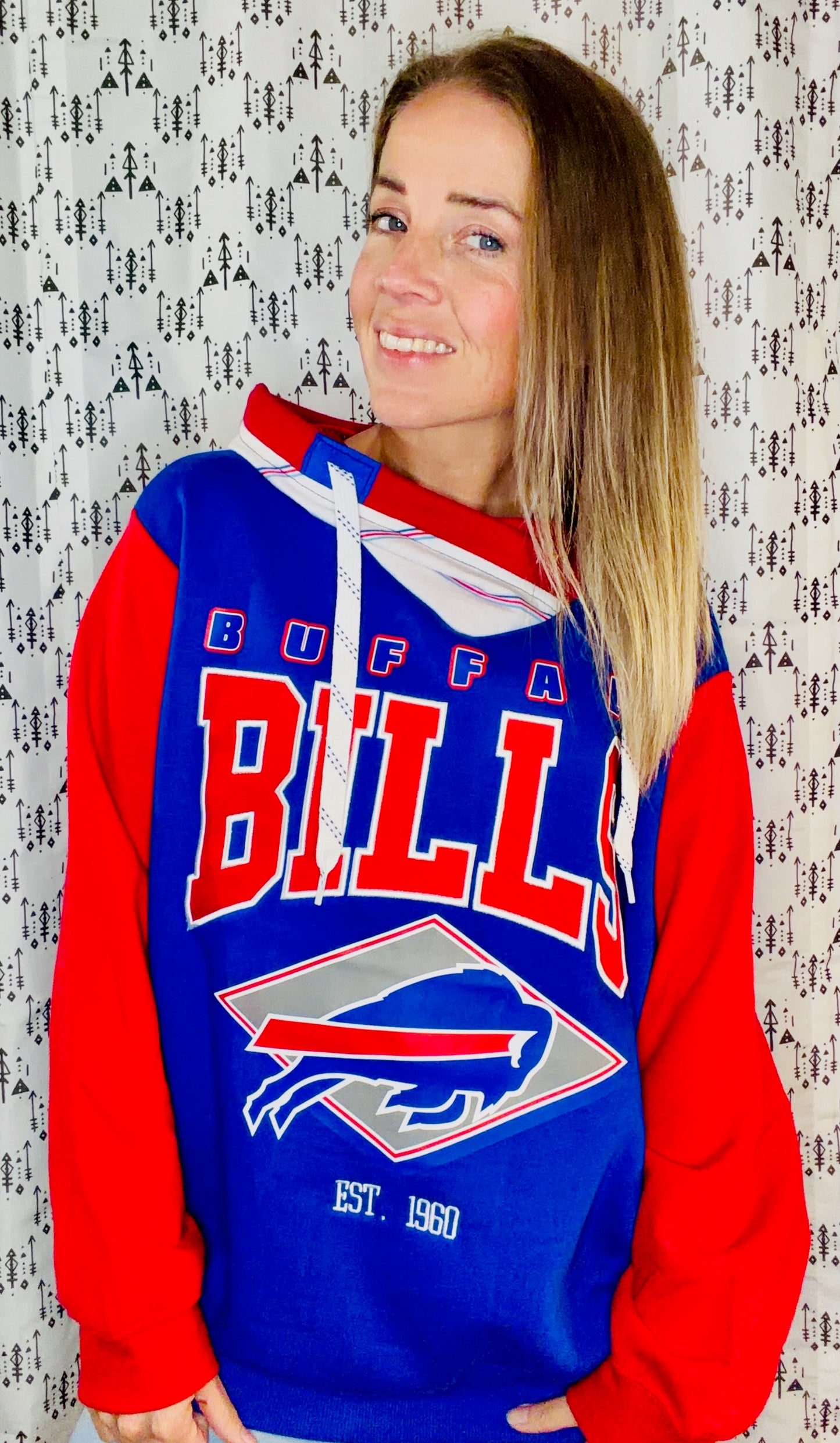 Blue Color-Block BUF Football Hoodie Size Unisex- L/XL