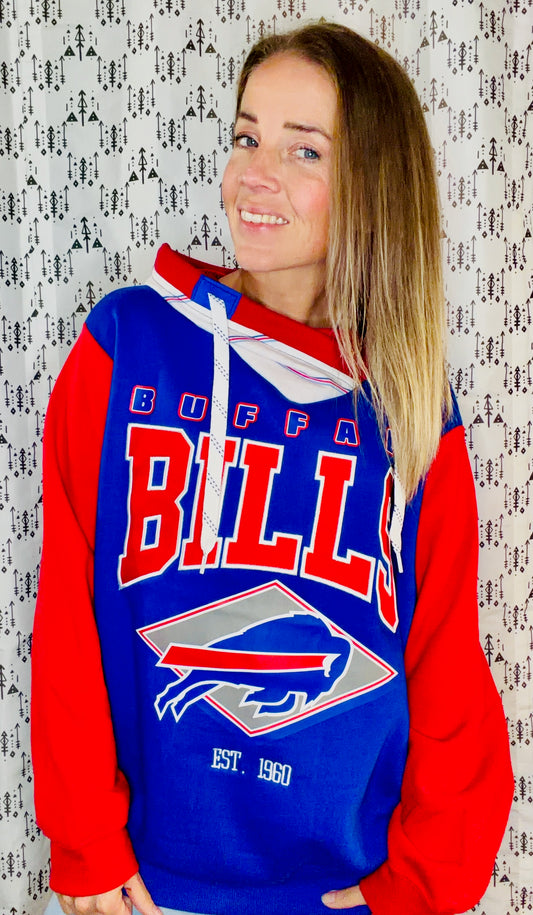 Blue Color-Block BUF Football Hoodie Size Unisex- L/XL