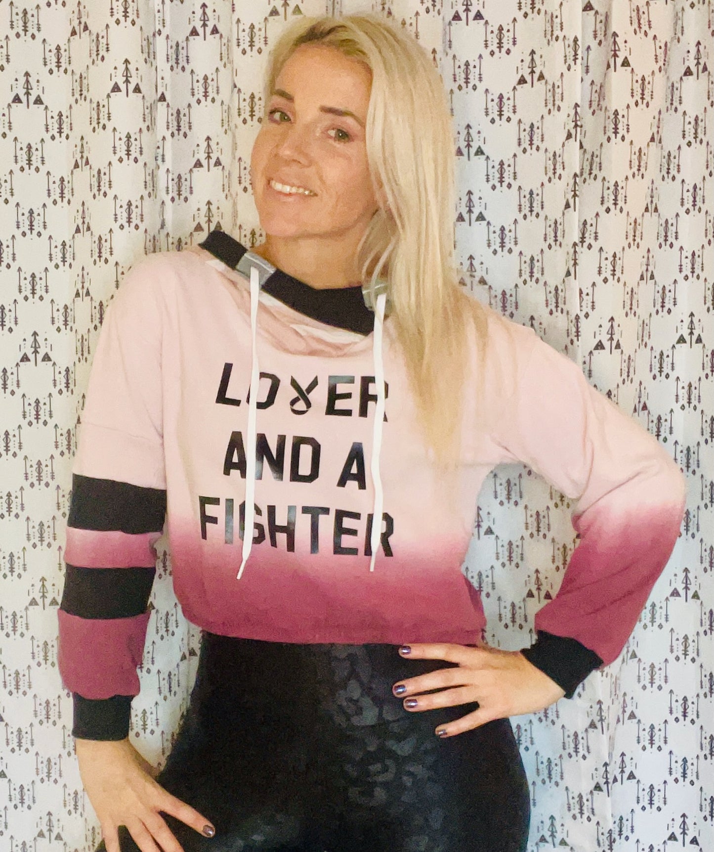Pink Ombre' Lover and A Fighter Crop Hoodie Size- Women's S/M
