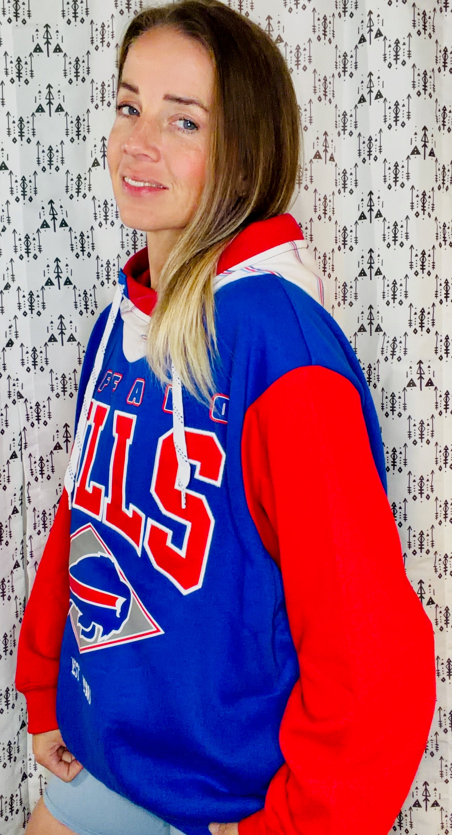 Blue Color-Block BUF Football Hoodie Size Unisex- L/XL