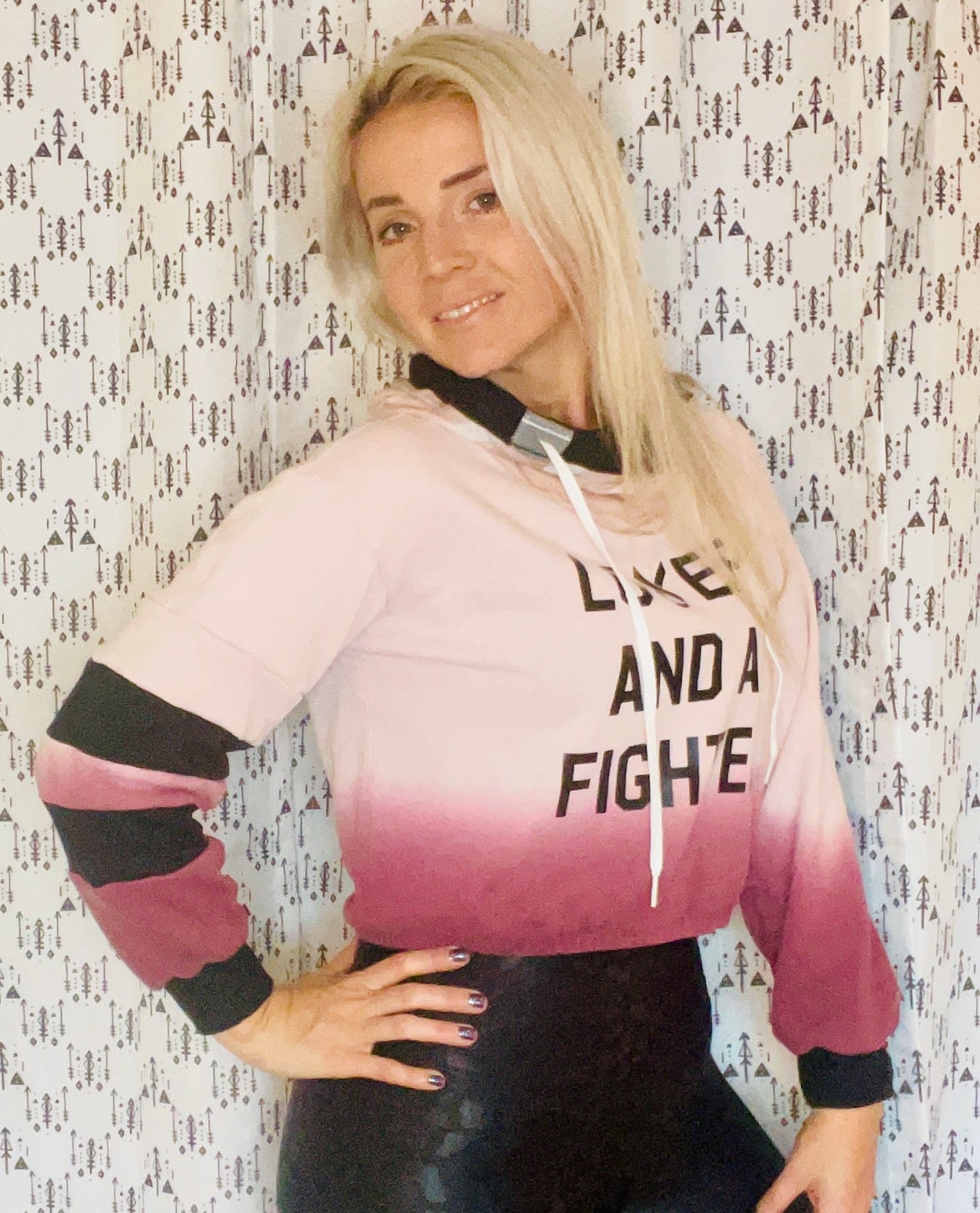 Pink Ombre' Lover and A Fighter Crop Hoodie Size- Women's S/M