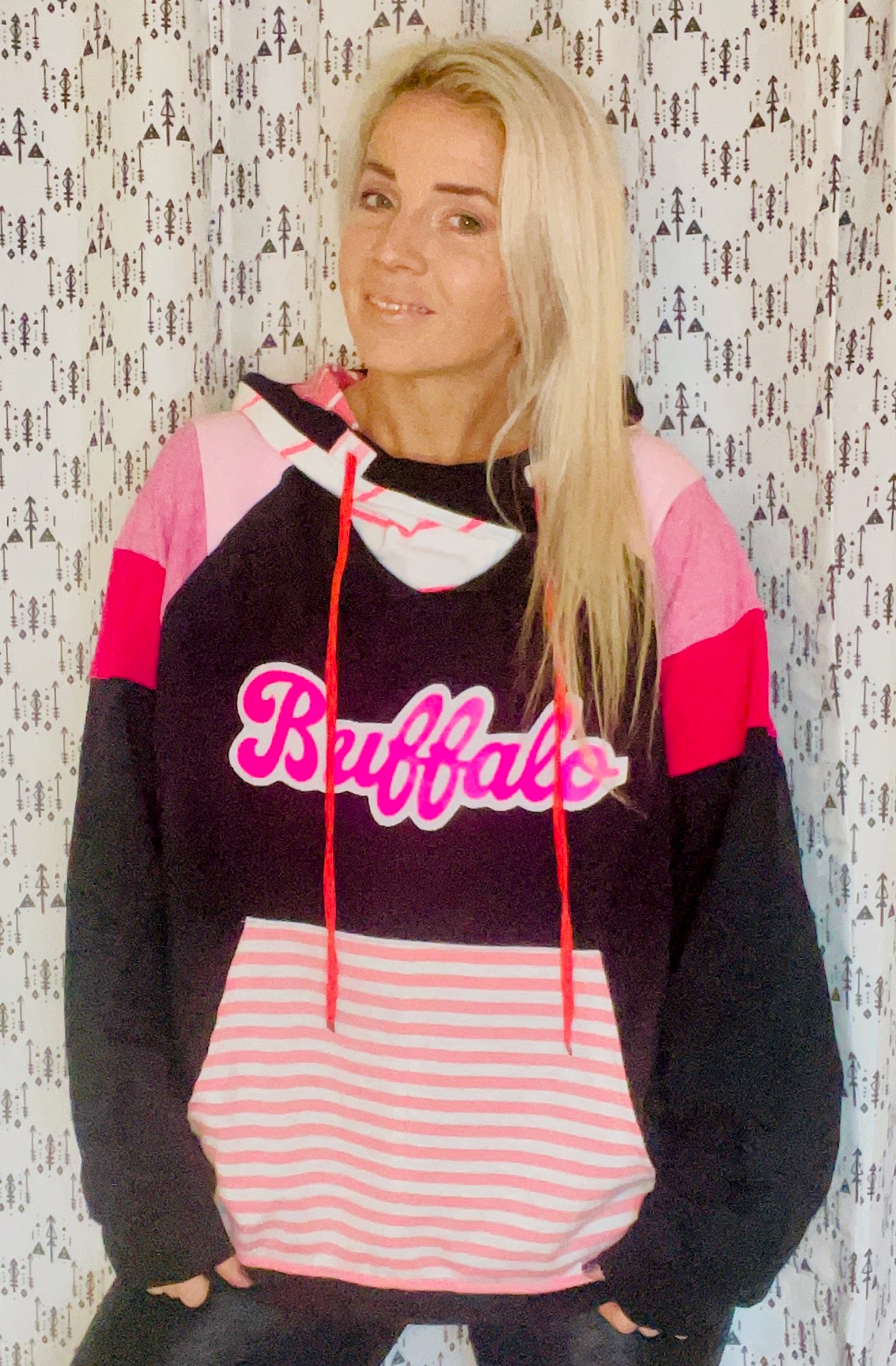 Black and Pink Ombre' Buffalo Hoodie Size- Women's XL/2X