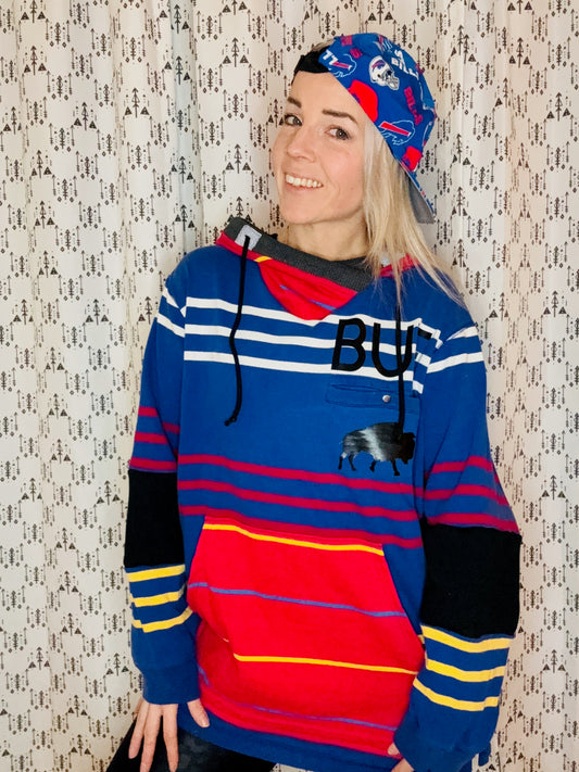 90's Striped Multi BUF Football Hoodie Size- Unisex M/L