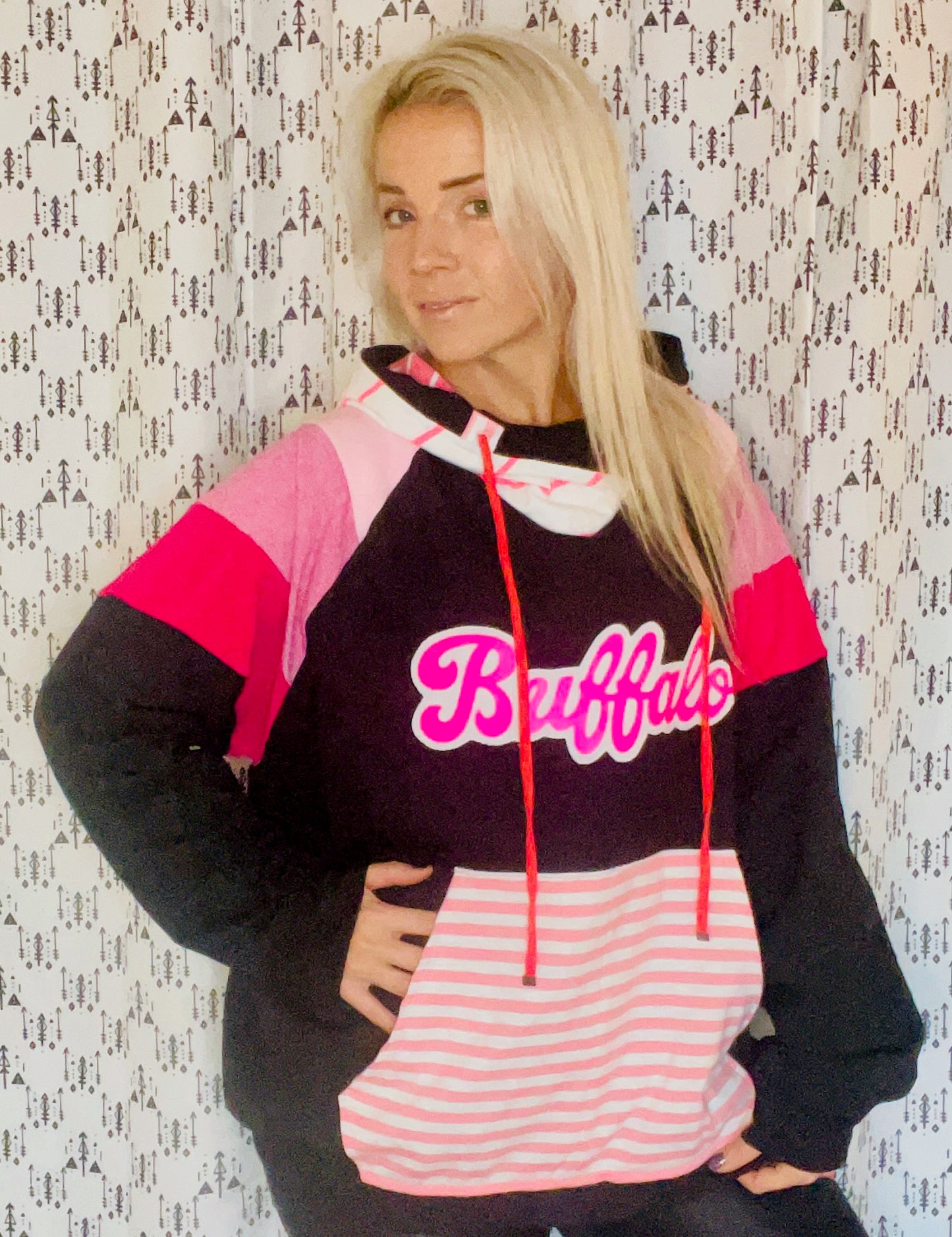 Black and Pink Ombre' Buffalo Hoodie Size- Women's XL/2X