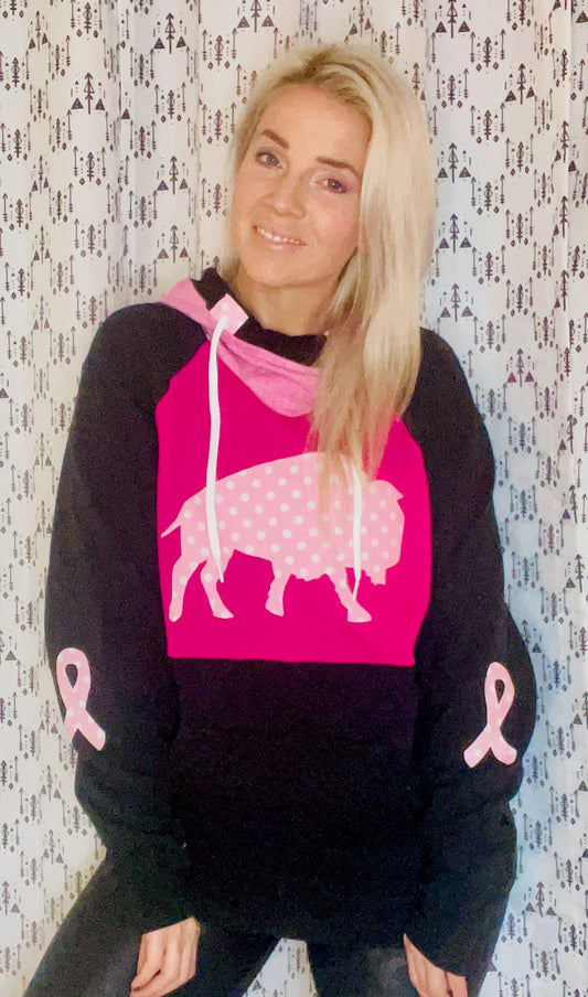 Pink Ribbon Buffalo Hoodie Size- Women's M/L