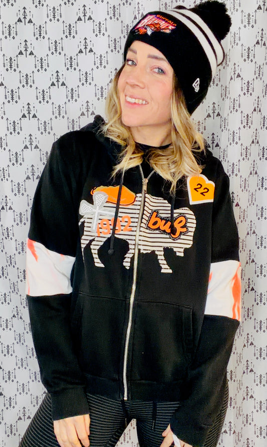 Black Everything Buffalo Lacrosse Zip-Up Hoodie Size- Women's L/XL