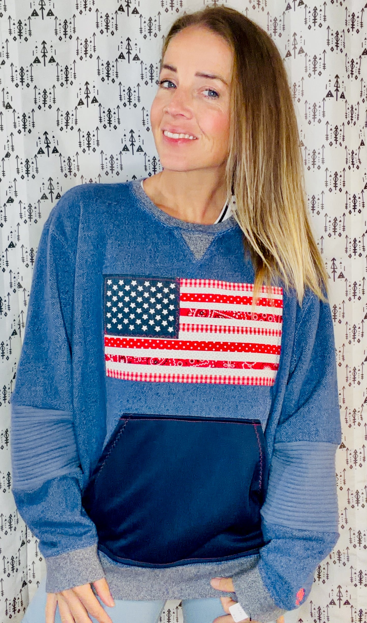 Blue Denim Washed 'Merica Crewneck Size Women's L/XL