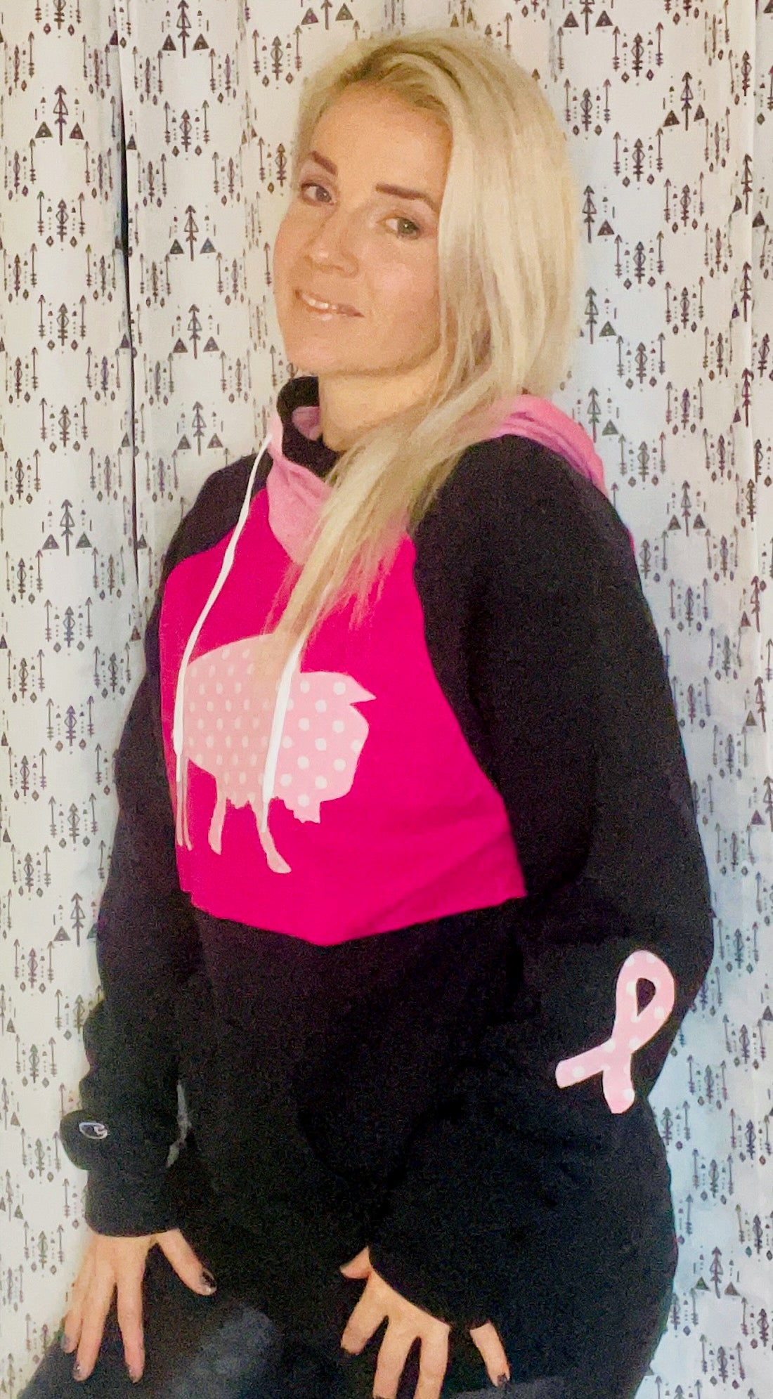Pink Ribbon Buffalo Hoodie Size- Women's M/L
