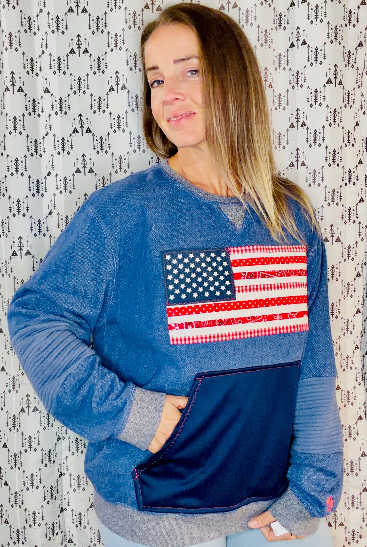 Blue Denim Washed 'Merica Crewneck Size Women's L/XL