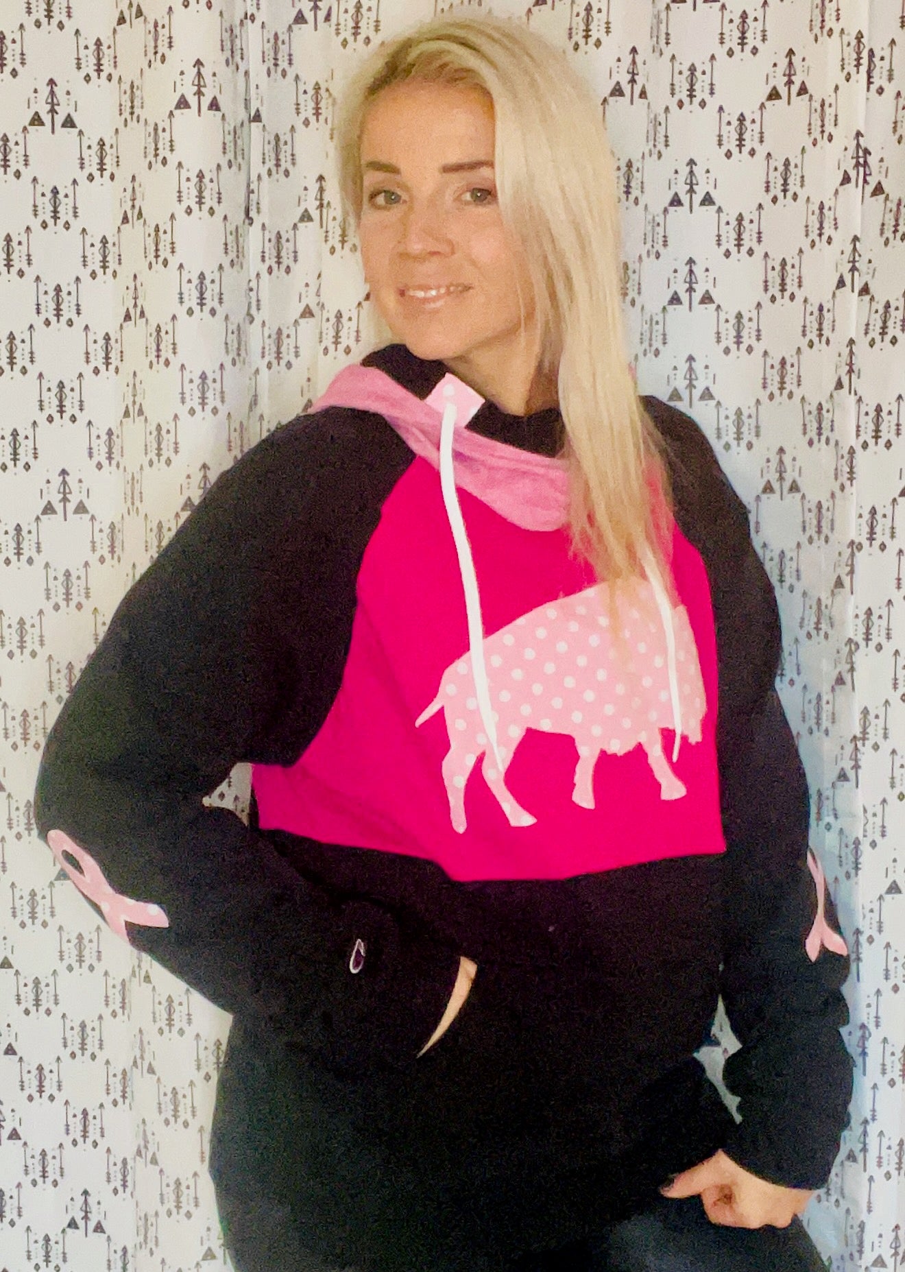 Pink Ribbon Buffalo Hoodie Size- Women's M/L