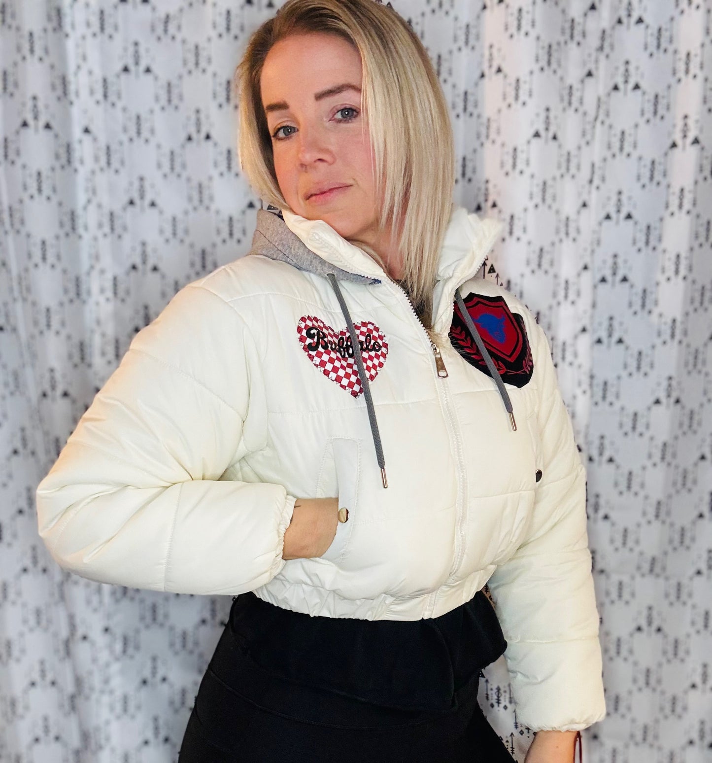 White Puffer Buffalo Football Jacket Size- Women's XS/S